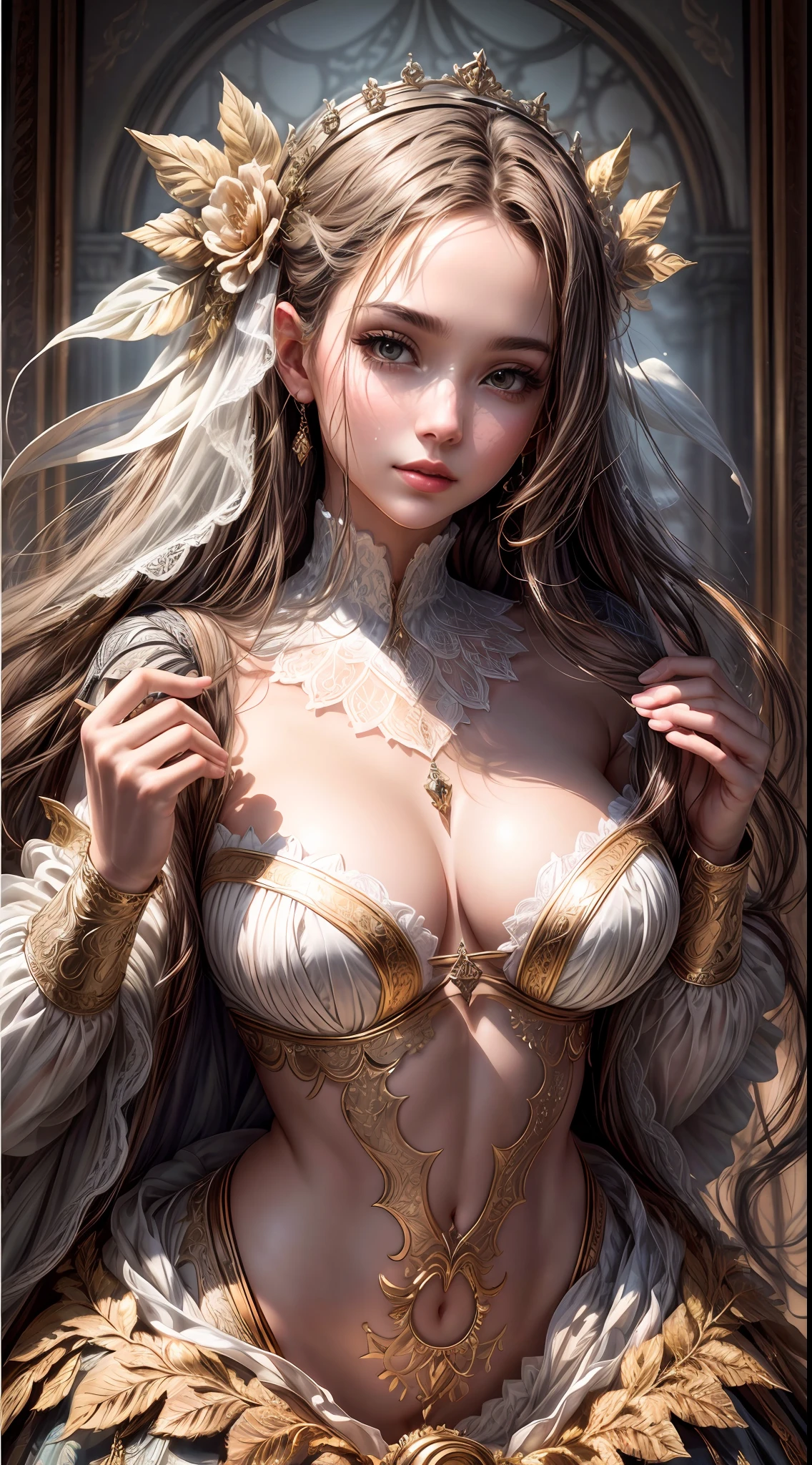 A high-resolution, full-body depiction of a captivating individual in a vertical composition. The image showcases exceptional detail, allowing viewers to appreciate every intricate element of the subject's form and attire. The composition adheres to a 9:16 aspect ratio, providing a vertical canvas for this visually stunning artwork. The lighting accentuates the subject's features, casting captivating highlights and shadows that add depth and dimension to the image. The high-resolution quality ensures that every fine detail is meticulously rendered, immersing the viewer in a lifelike experience. Whether it be the delicate folds of clothing or the intricate patterns, this artwork presents a feast for the eyes.