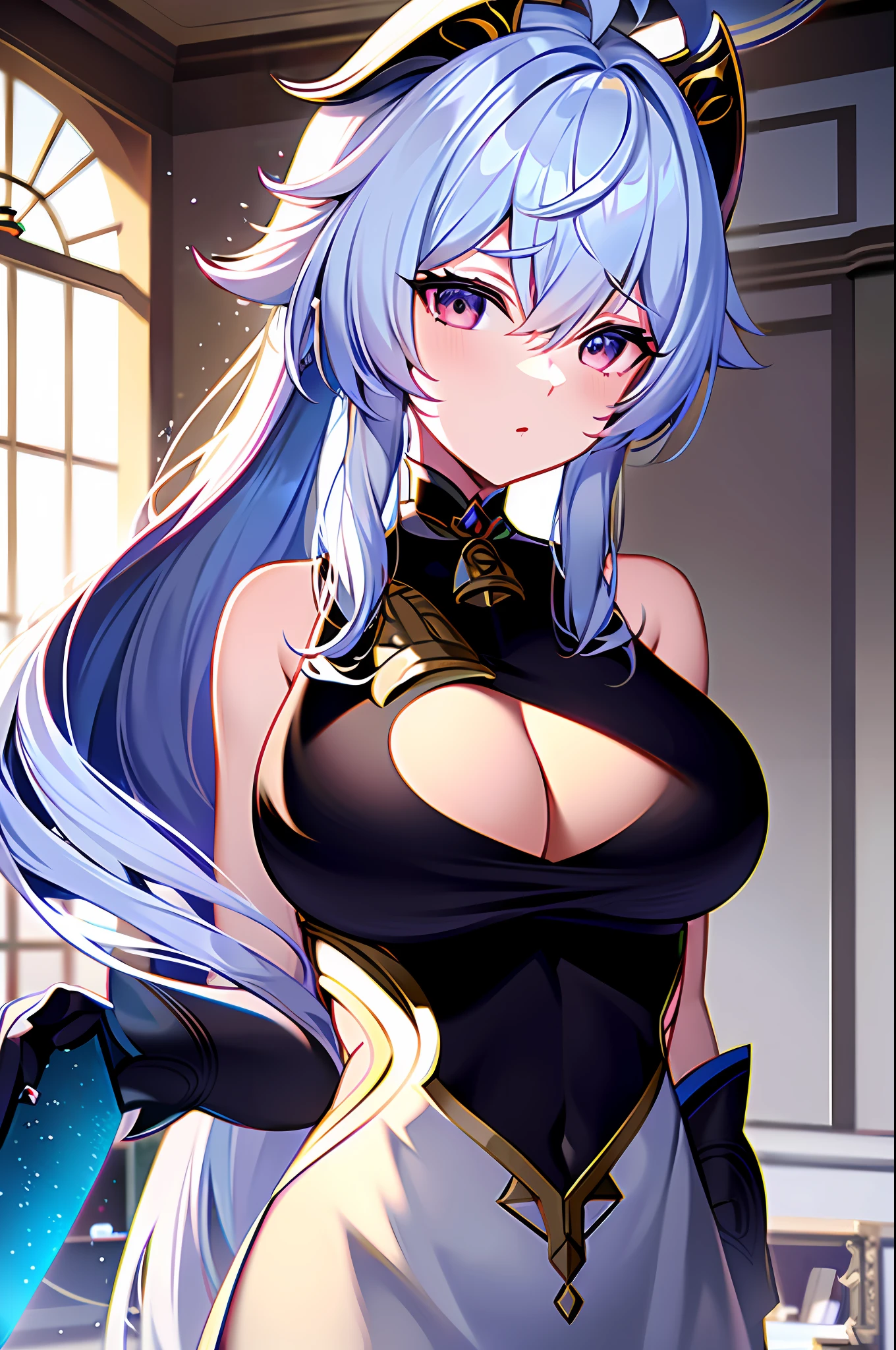 anime girl with long white hair and blue eyes posing in a room, extremely detailed artgerm, detailed digital anime art, white haired deity, seductive anime girl, keqing from genshin impact, trending on artstation pixiv, 8k high quality detailed art, 2. 5 d cgi anime fantasy artwork, white haired, best anime 4k konachan wallpaper