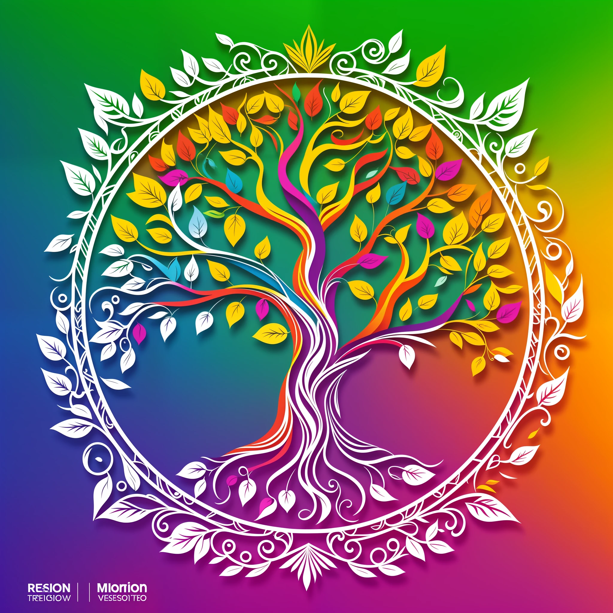 colorful logo based on the tree of wisdom, using many colors and abstract vectors, in 3D, rich in detail and in very high definition