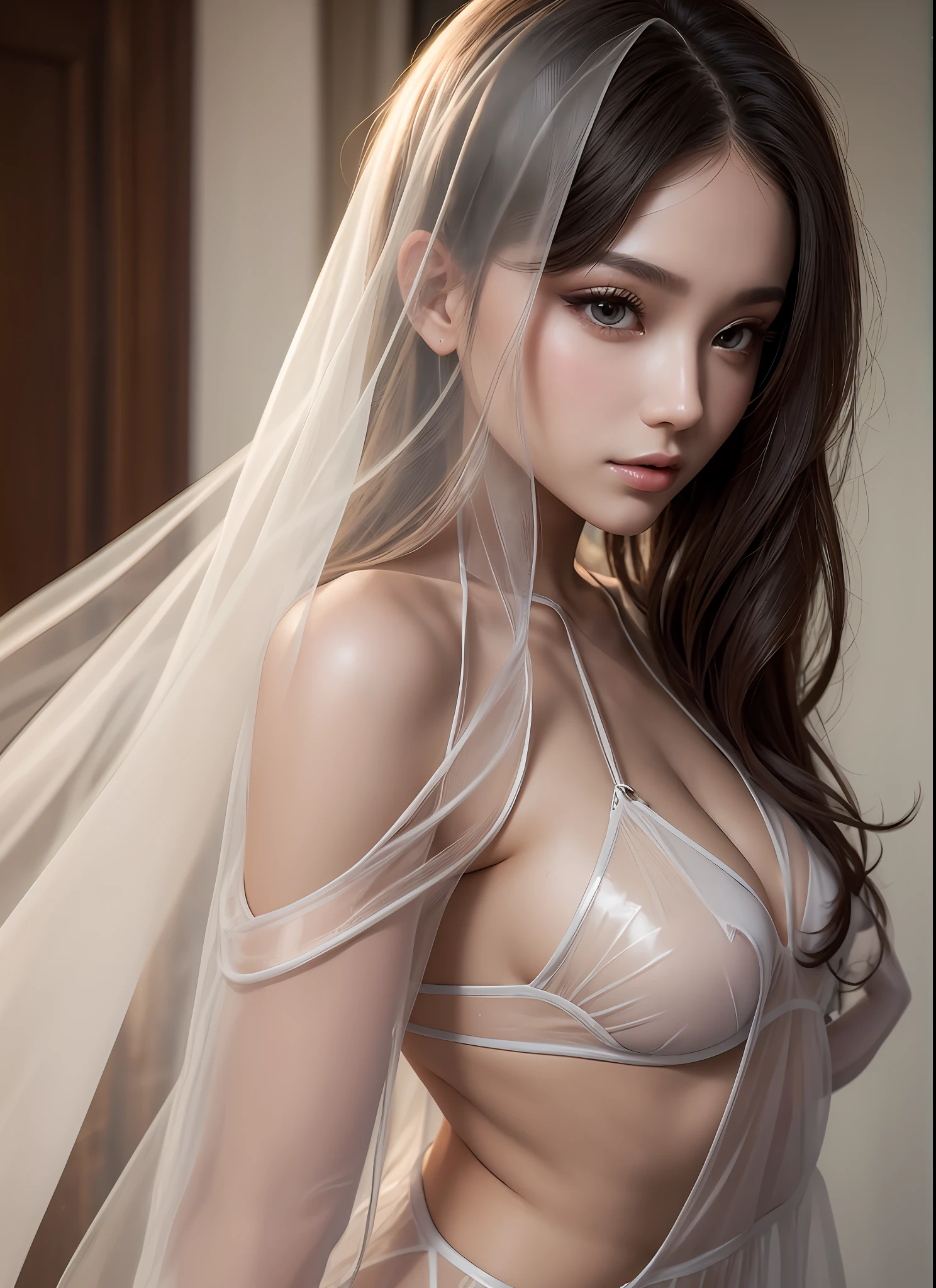 sheer clothing model, transparent clothing, see-through, good figure, delicate face, 8k, beauty, --auto --s2