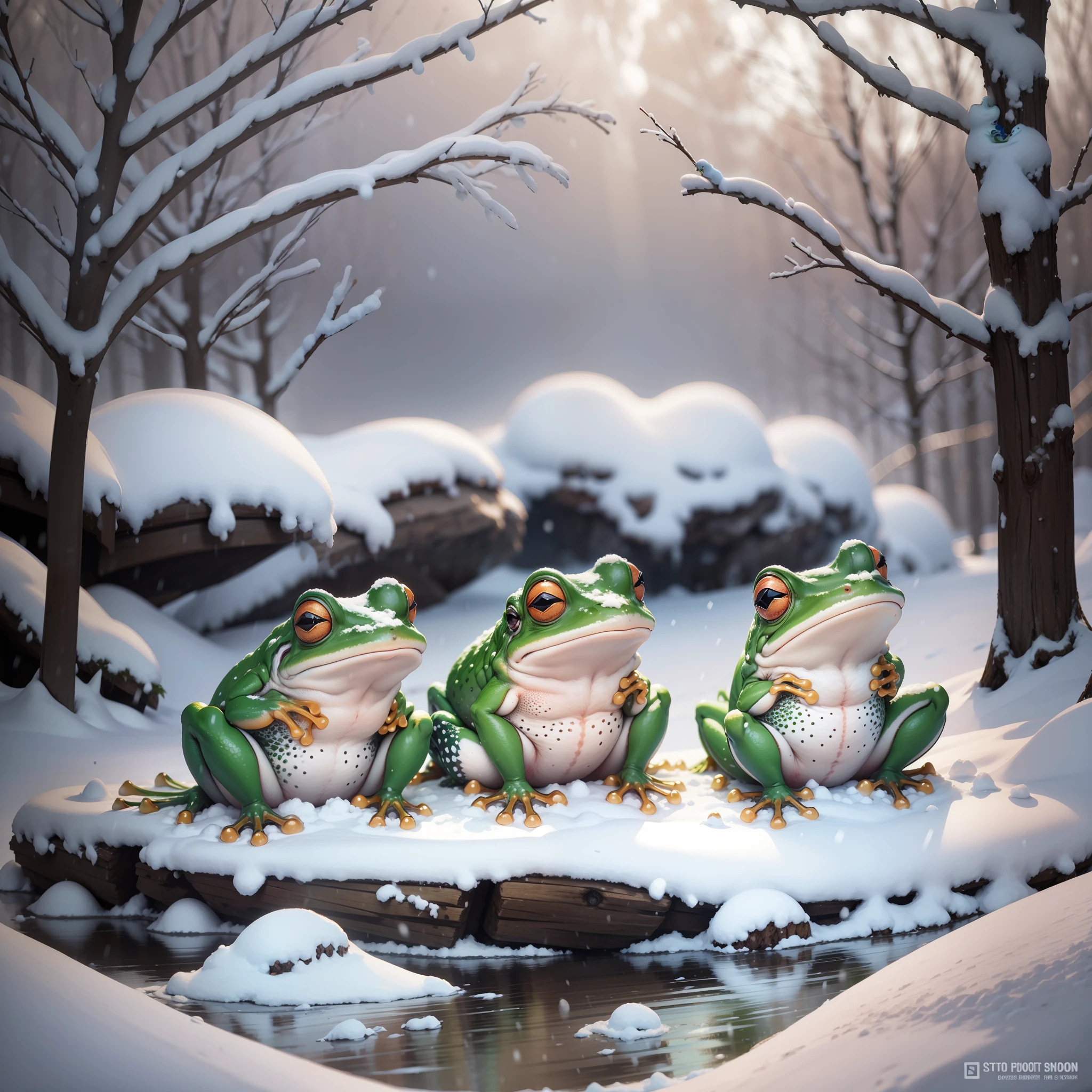 Three frogs in the snow --auto --s2