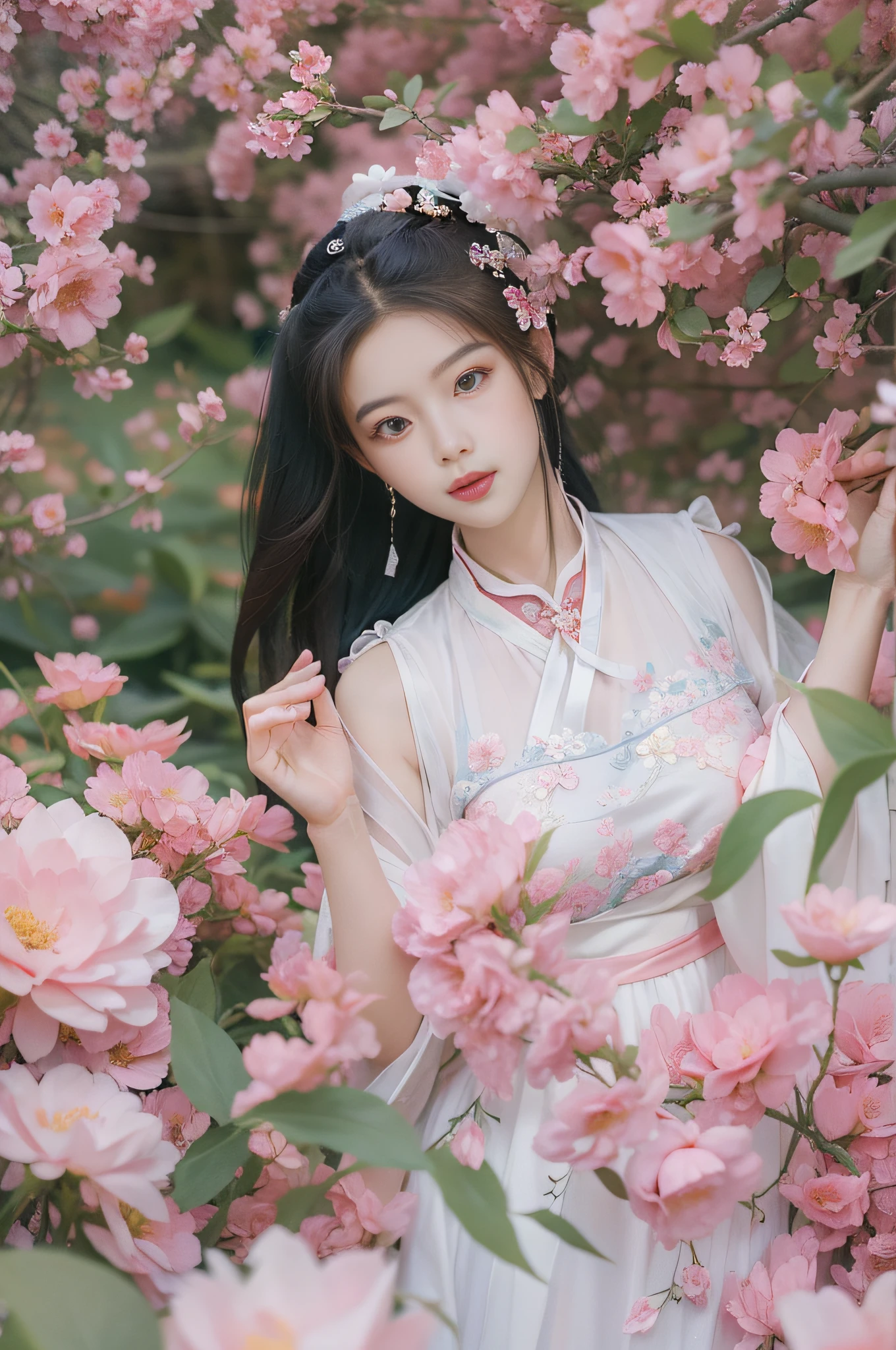 Arad woman in white dress standing in pink flower field, palace, girl in hanfu, chinese girl, by cold plum, white hanfu, girl in flower, cheongsam, chinese style, in pink forest, middle yuan festival, chinese woman, with no people, landscape, vanishing point, from below, masterpiece, best quality, 8k, absurd, water, summer, noon, sunlight, blue sky, perspective, depth of field, high resolution, fine detail, super detail, sharp focus
model
majicMIX sombre
style
Chinese girls in wedding dress or hakama or hanfu in marvellous scene su晴らしいシーンのウェディングドレスを着た女の子 Girl in wedding dress or hanfu in a beautiful scene
0.8
Redraw intensity
0.35
Base settings
Image size
2 : 3
wide
683
high
1024
Advanced configuration
Send to Venturon
Flowers, Chinese costume, woman in flowers