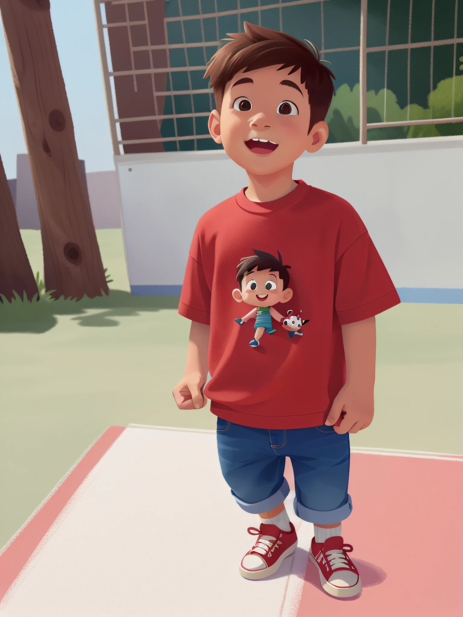 High quality, cartoon,  boy, playground