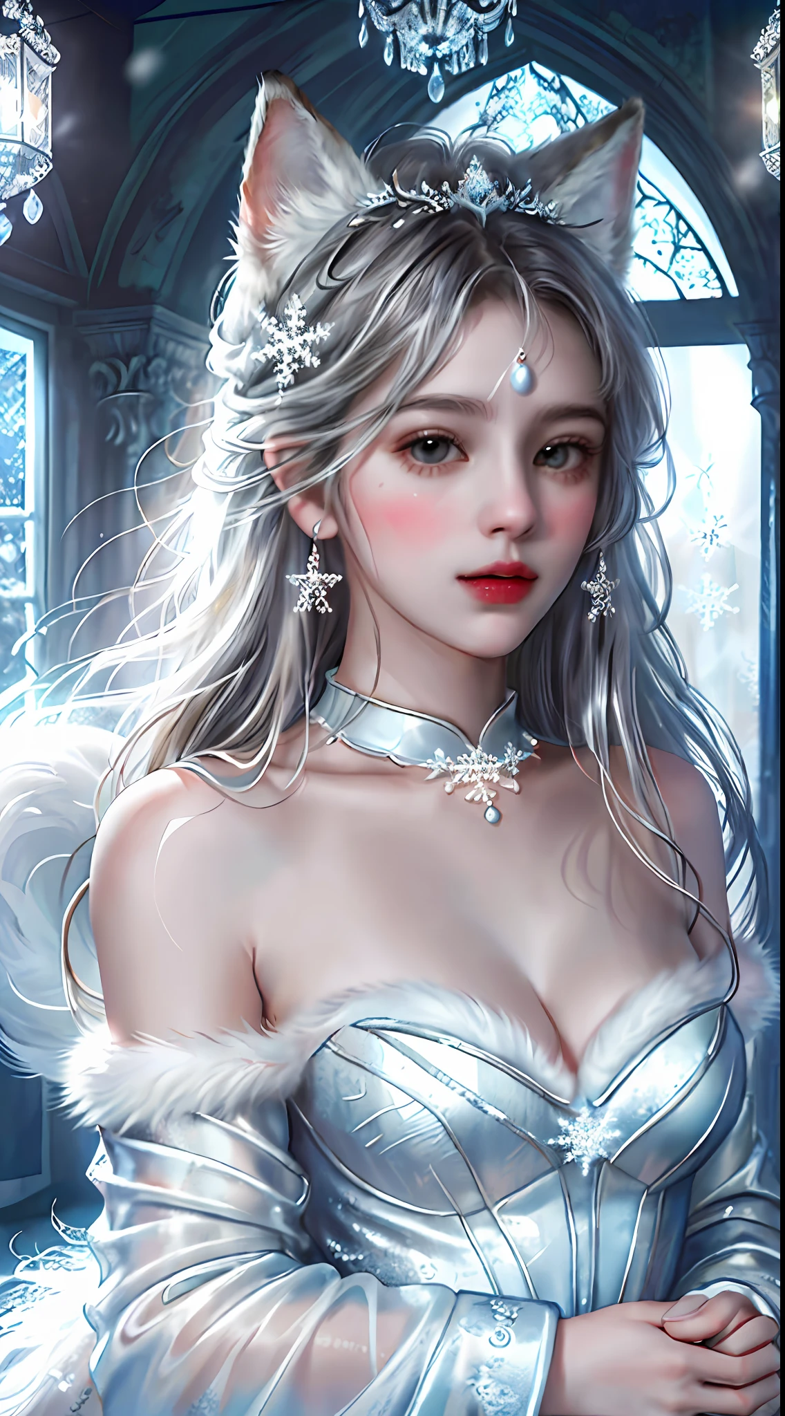 (raw photo:1.2), (photorealistic:1.4), (best quality:1.4), (ultra highres:1.2), (highly detailed:1.3), (HDR:1.2), (cinematic lighting:1.3), (detailed eyes), (facial details), (fur details), (snowy:1.2). ), Cute Little Fox, Standing, (3/4 Portrait: 1.2), (Furry Tail: 1.2), (Soft Fur: 1.2), (Moe: 1.2), (Looking at the Audience), (Innocent Expression), (Soft Light), (Dreamy), (Dream: 1.3), (Ethereal: 1.3), (Magic: 1.2), (Snowflake: 1.2), (Winter Wonderland: 1.3), (Whimsical: 1.2), (Fun: 1.2), Bust, Solo