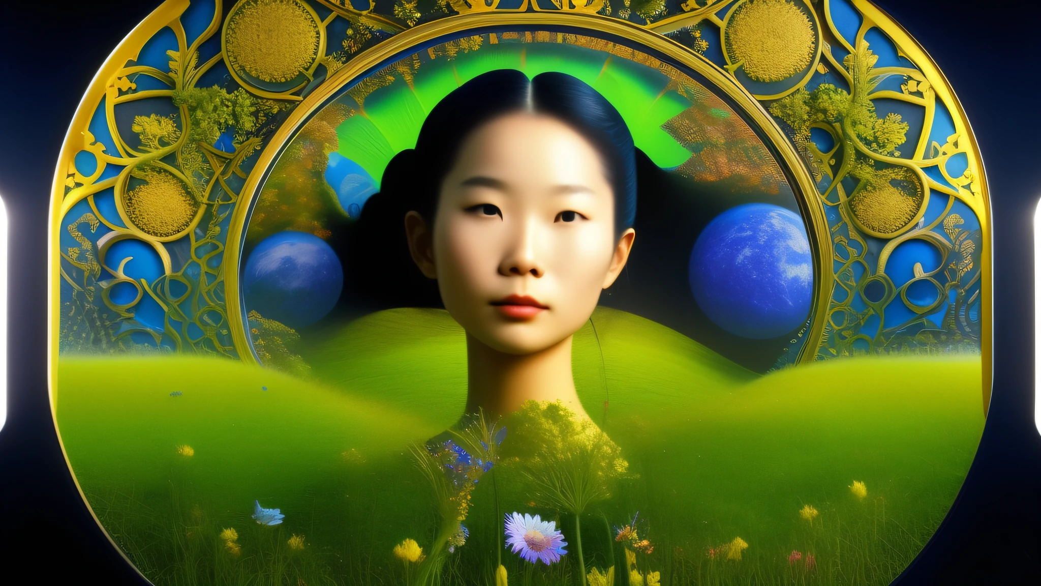 The first "yin" and "yang" artificial life forms, "Shadow" and "Sunny," created by synthetic biology, are recognized as a quantum "superposition" of the Earth's human species. This synaptic opening will have a great impact on the nature of the new line of artificial female life forms in the future. intricate detailed background is bio mechanic wall, depths of field --ar 2:3 --style raw --s 100 --weird 30