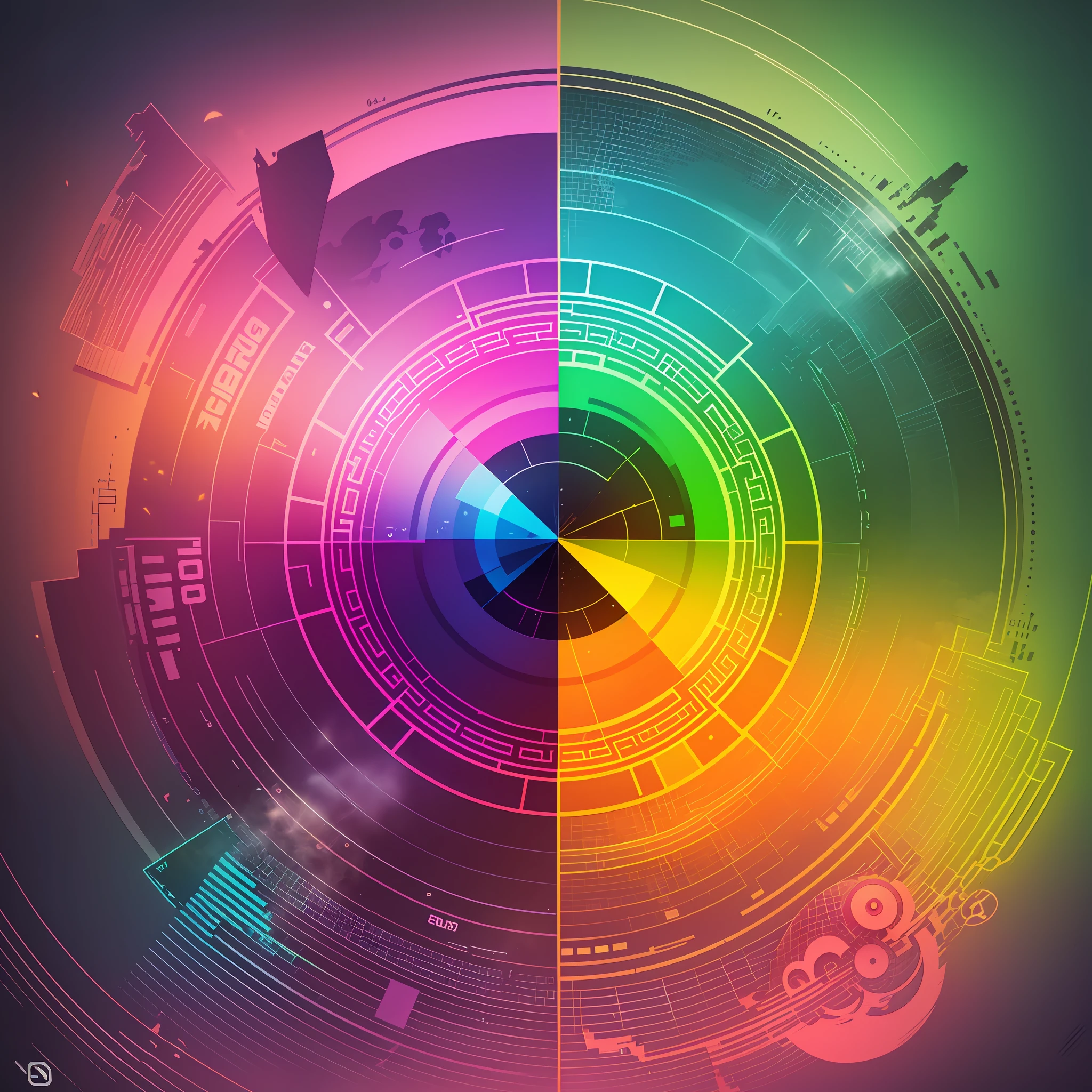 Colorful logo based on the eye of Orus, using many colors and abstract vectors, in 3D, rich in detail and in very high definition