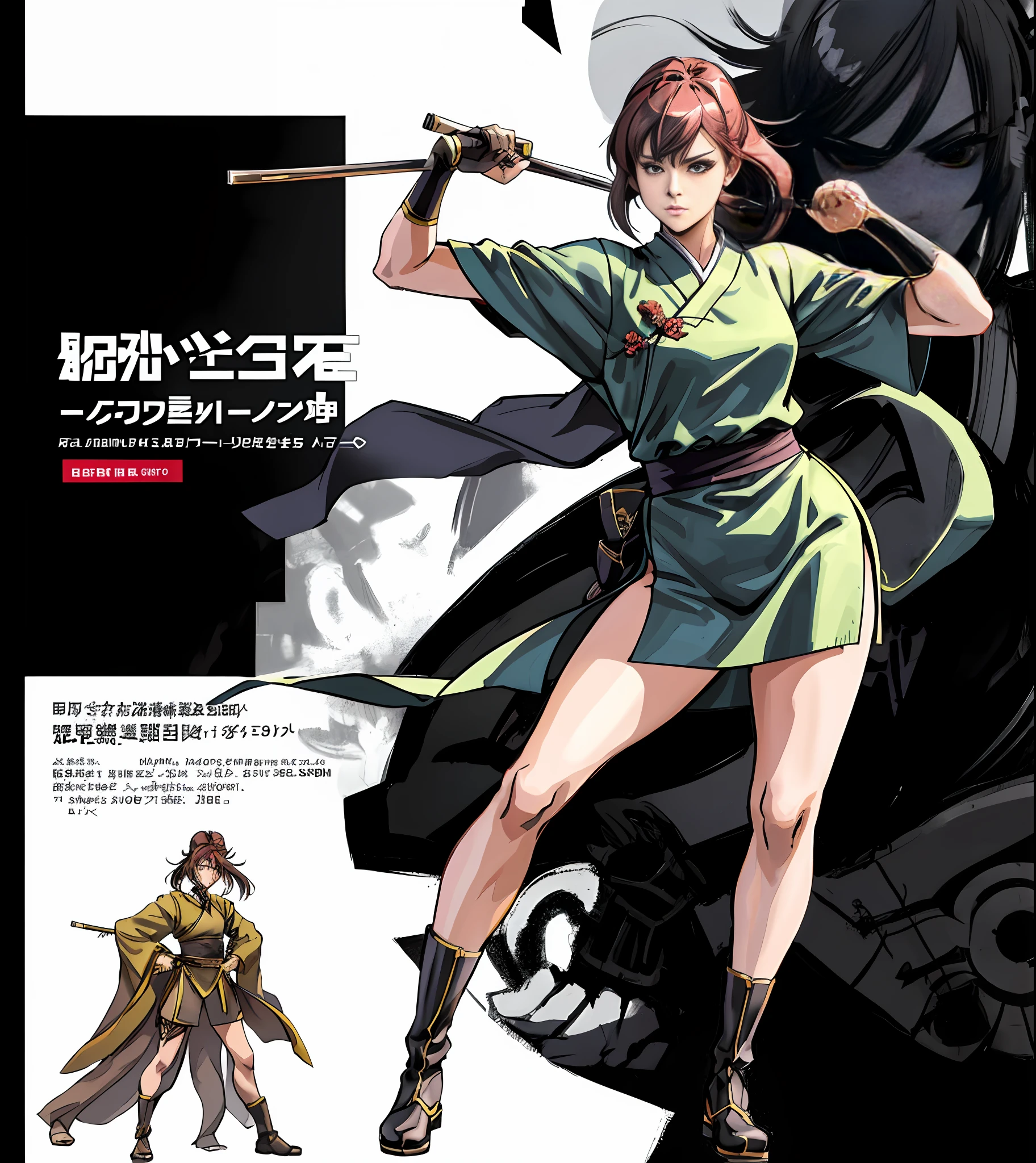 Masterpiece, 4k anime, anime painting of a female warrior in hanfu and robes, plump, slender and well-proportioned perfect body, realistic hanfu, wearing boots, combat posture study, full body, dress: bikini and hanfu, female image, martial arts anime style, color sketch, sketch art style, anime art, digital anime, super high resolution, realistic proportions SFW, hands on her body pose! , full body combat pose, gesture drawing, fine sketching, full body portrait, anime painting
