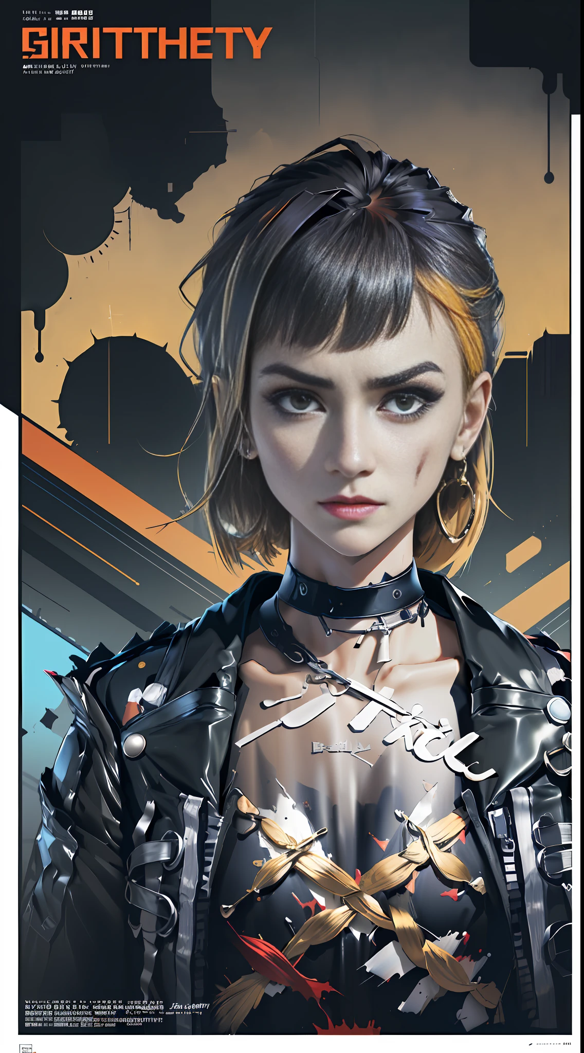 ((((dramatic))), (((gritty))), (((intense))) film poster featuring a young woman as the central character. She stands confidently in the center of the poster, wearing a stylish and edgy outfit, with a determined expression on her face. The background is dark and gritty, with a sense of danger and intensity. The text is bold and attention-grabbing, with a catchy tagline that adds to the overall feeling of drama and excitement. The color palette is mainly dark with splashes of vibrant colors, giving the poster a dynamic and visually striking appearance,tachi-e (magazine:1.3), (cover-style:1.3), fashionable, woman, vibrant, outfit, posing, front, colorful, dynamic, background, elements, confident, expression, holding, statement, accessory, majestic, coiled, around, touch, scene, text, cover, bold, attention-grabbing, title, stylish, font, catchy, headline, larger, striking, modern, trendy, focus, fashion,