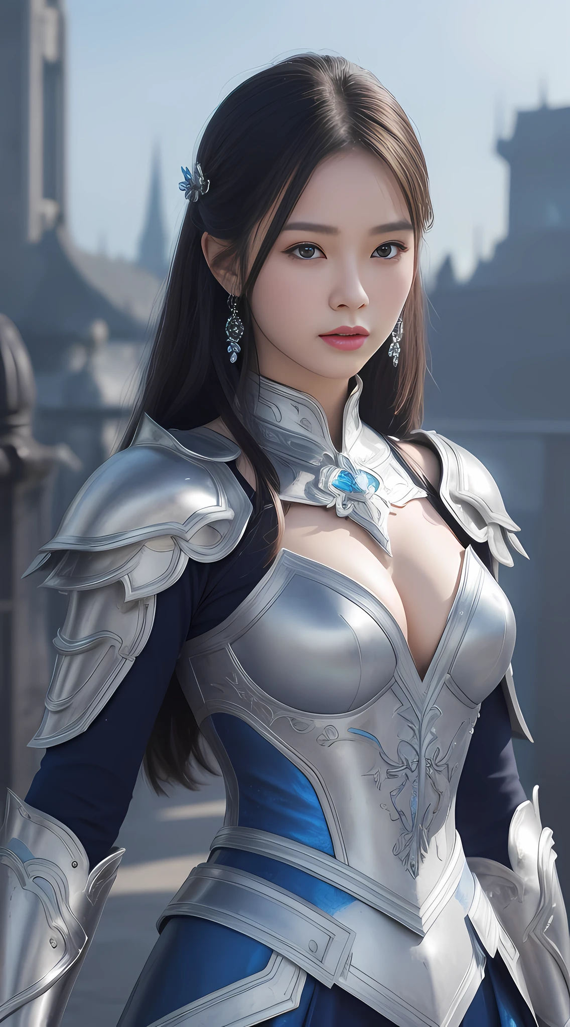 a close up of a woman in a silver and blue dress, chengwei pan on artstation, by Yang J, detailed fantasy art, stunning character art, fanart best artstation, epic exquisite character art, beautiful armor, extremely detailed artgerm, detailed digital anime art, artgerm on artstation pixiv, armor girl