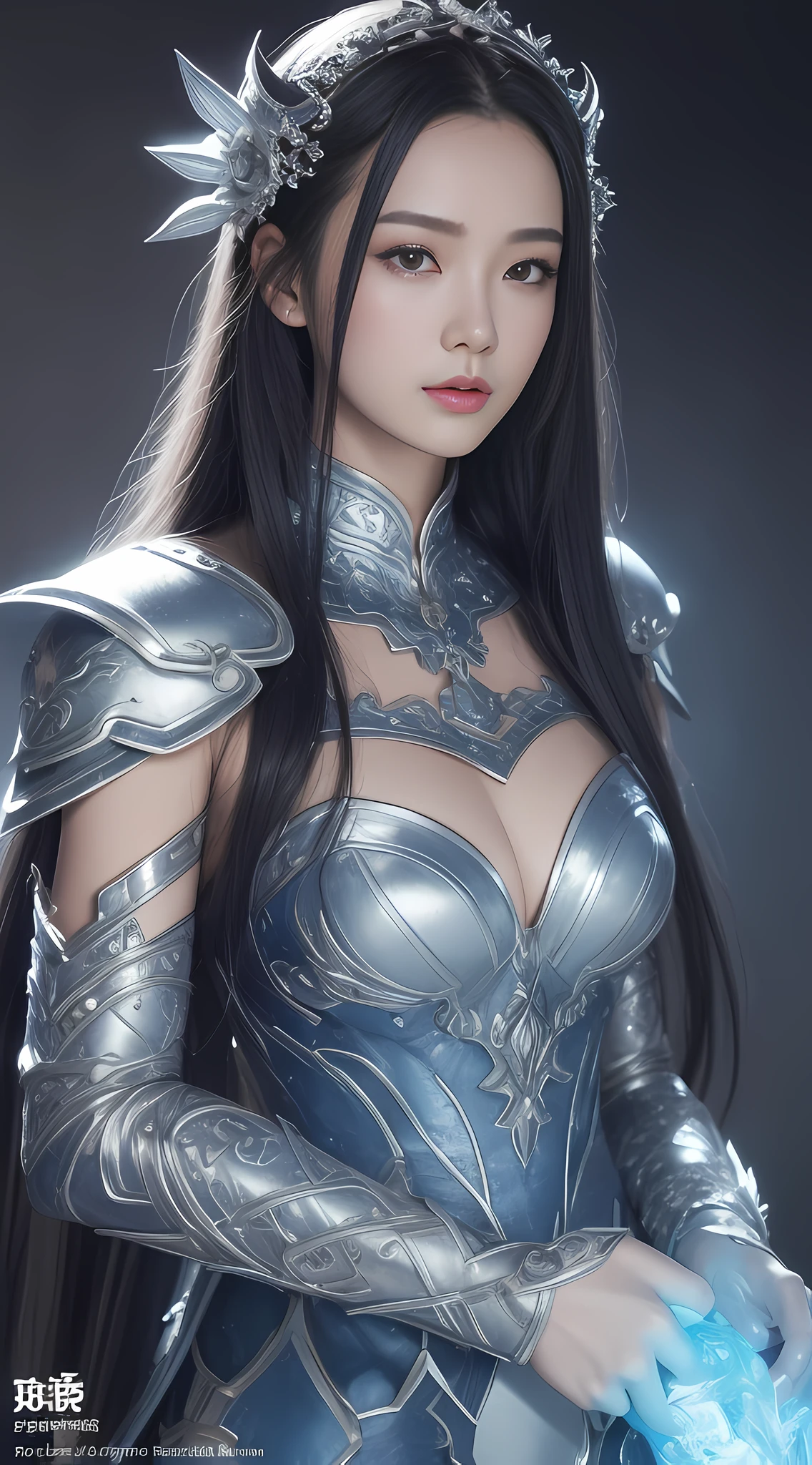 a close up of a woman in a silver and blue dress, chengwei pan on artstation, by Yang J, detailed fantasy art, stunning character art, fanart best artstation, epic exquisite character art, beautiful armor, extremely detailed artgerm, detailed digital anime art, artgerm on artstation pixiv, armor girl