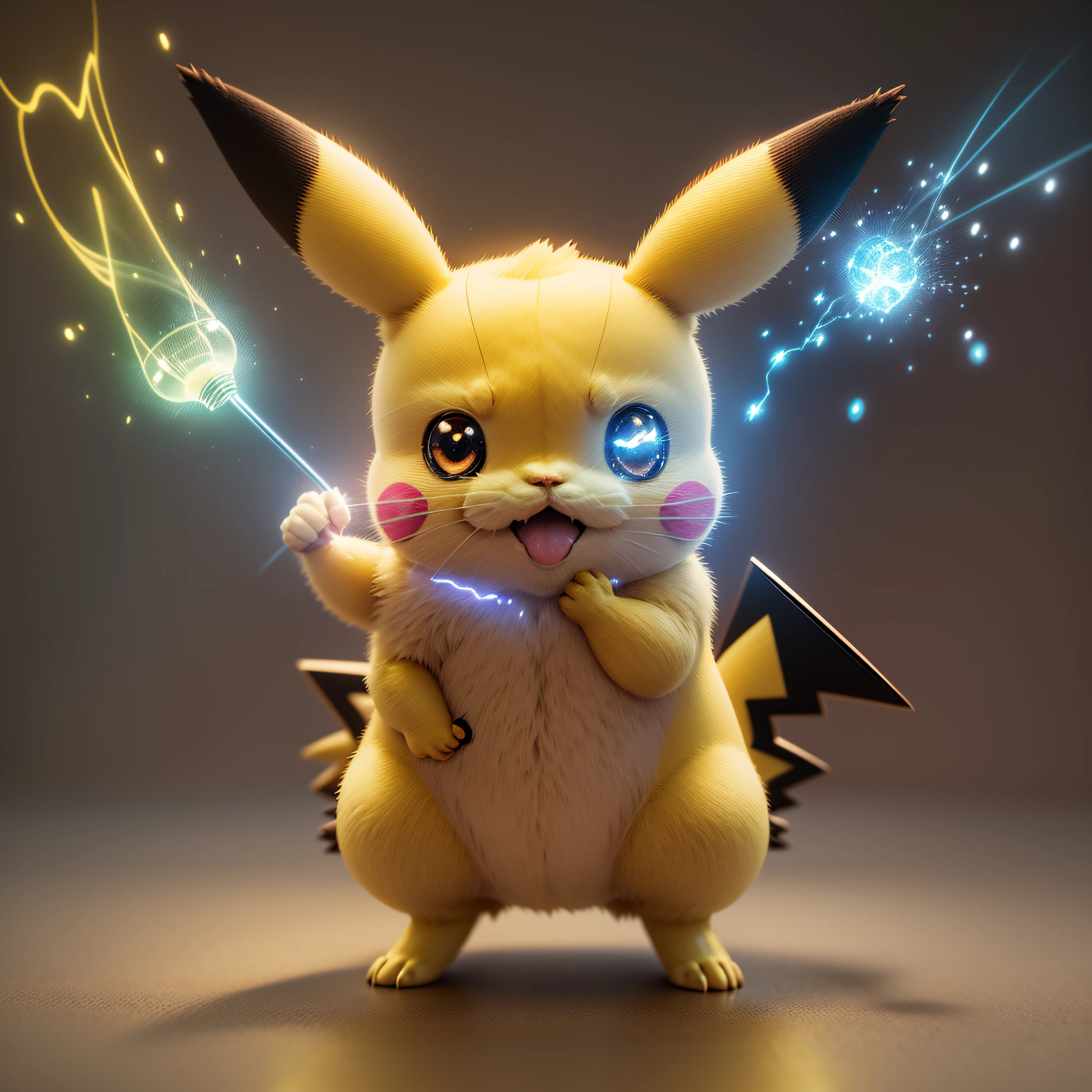 Pikachu holds light bulbs, light effects, electric light, flash, glow, animation, special effects production, rendering, keyframe animation, glow special effects, particle effects, lighting, shadows, materials, 3D modeling video production, visual effects design, software technology, HDR, high quality, high resolution --auto --s2