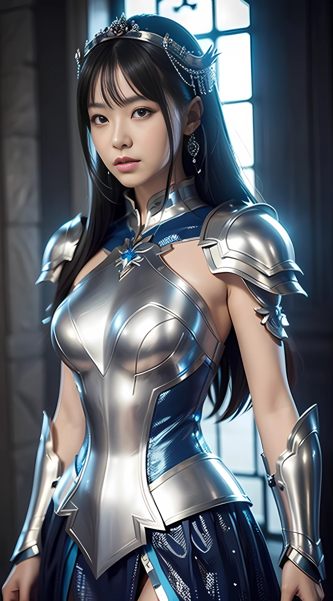 a close up of a woman in a silver and blue dress, chengwei pan on artstation, by Yang J, detailed fantasy art, stunning character art, fanart best artstation, epic exquisite character art, beautiful armor, extremely detailed artgerm, detailed digital anime art, artgerm on artstation pixiv, armor girl