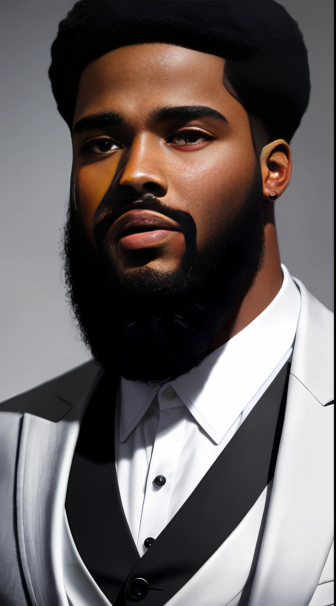 black man, with black hair, full beard, 4k color photo portrait, detailed portrait photo, 8k portrait photo, cute young black hip hop, close-up portrait photo, white shirt and black coat