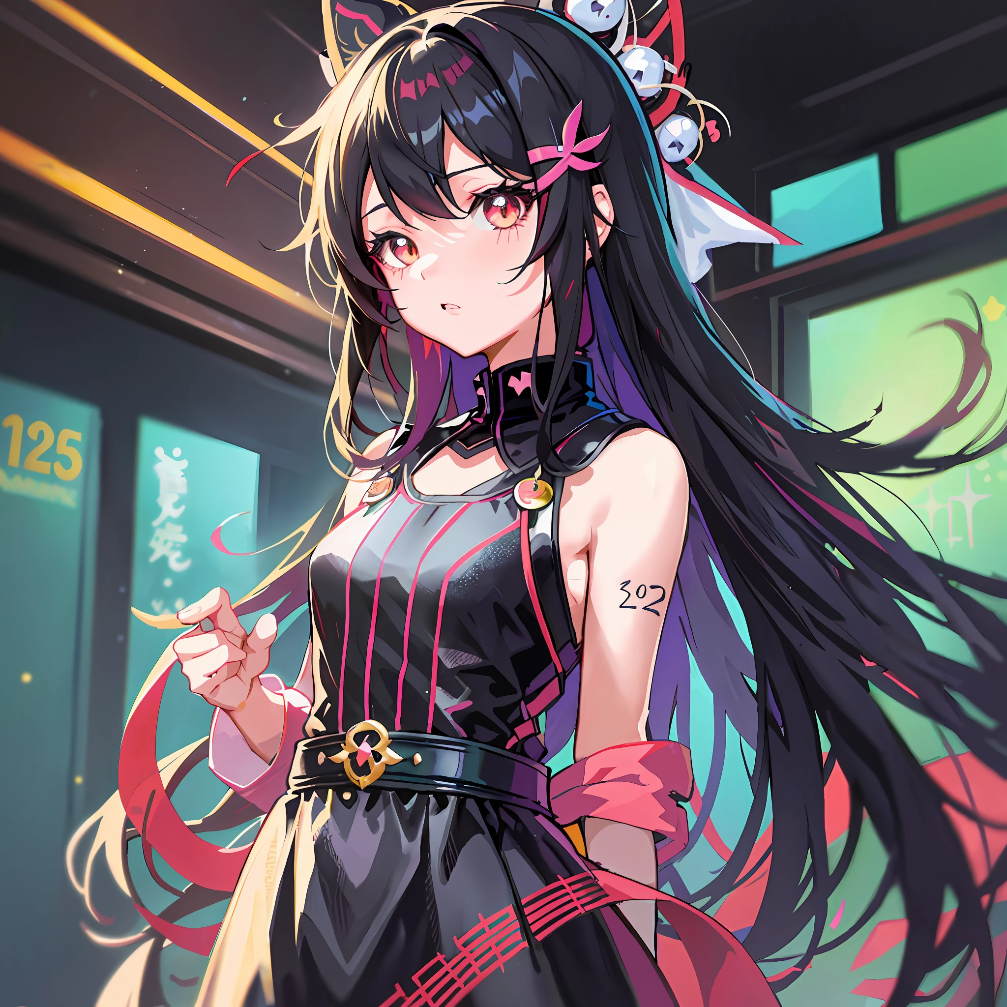anime girl with long black hair and a cat ears and a black dress, anime moe artstyle, cute anime waifu in a nice dress, anime style 4 k, marin kitagawa fanart, anime visual of a cute girl, anime girl wearing a black dress, high quality anime artstyle, beautiful anime girl, anime art wallpaper 8 k, ayaka genshin impact