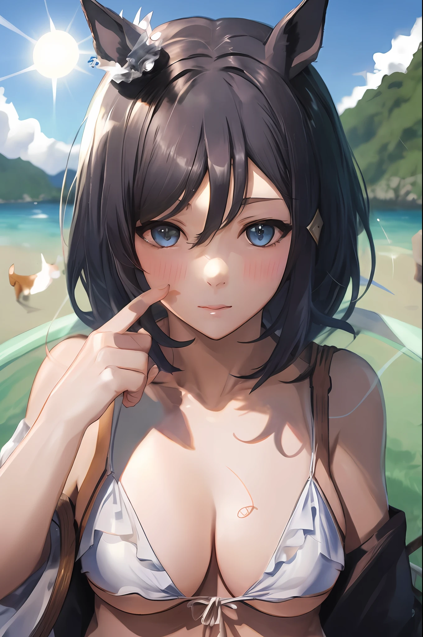 anime girl with cat ears and a bikini posing for a picture, artwork in the style of guweiz, makoto shinkai and artgerm, detailed digital anime art, guweiz, ilya kuvshinov. 4 k, guweiz on artstation pixiv, guweiz on pixiv artstation, artgerm and atey ghailan