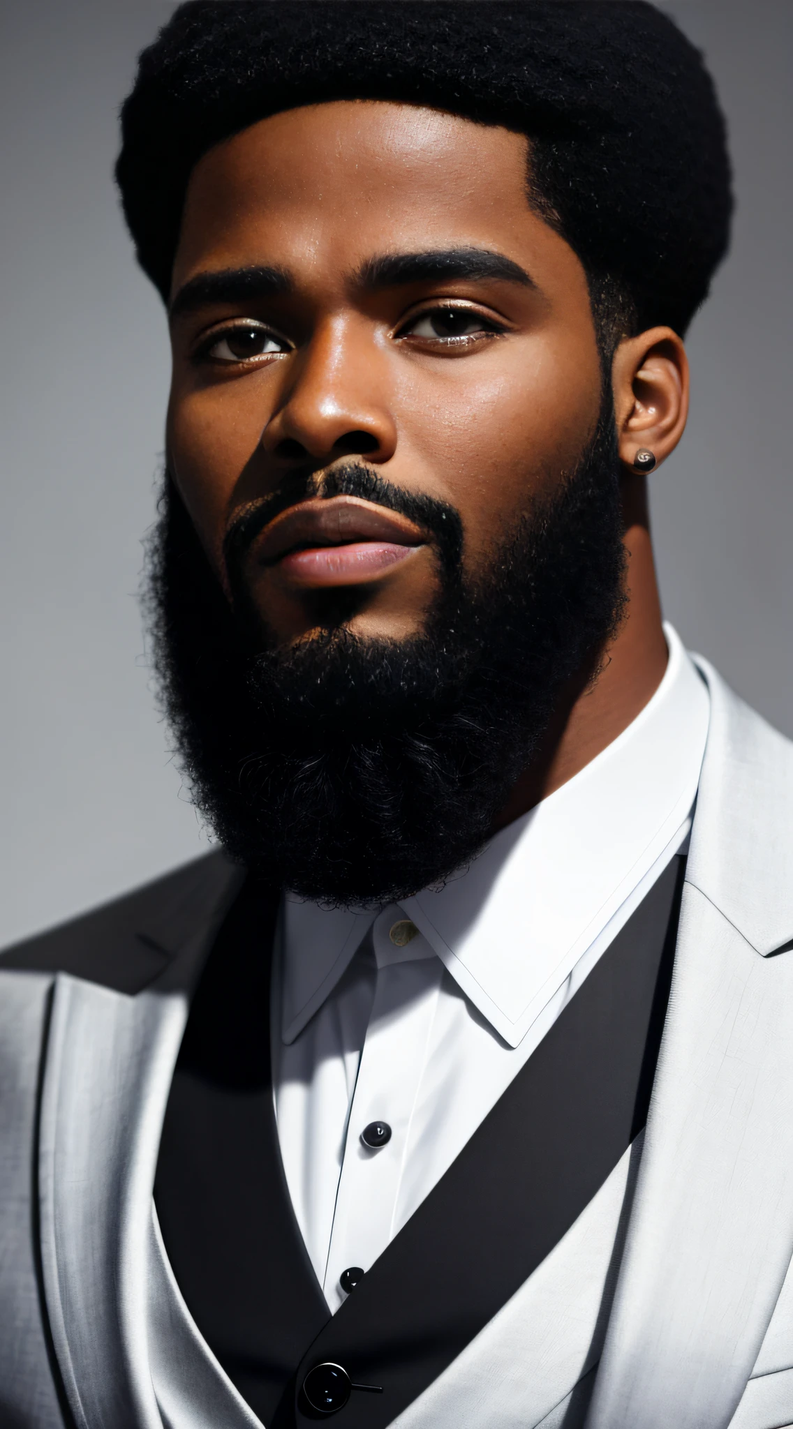 black man, with black hair, full beard, 4k color photo portrait, detailed portrait photo, 8k portrait photo, cute young black hip hop, close-up portrait photo, white shirt and black coat