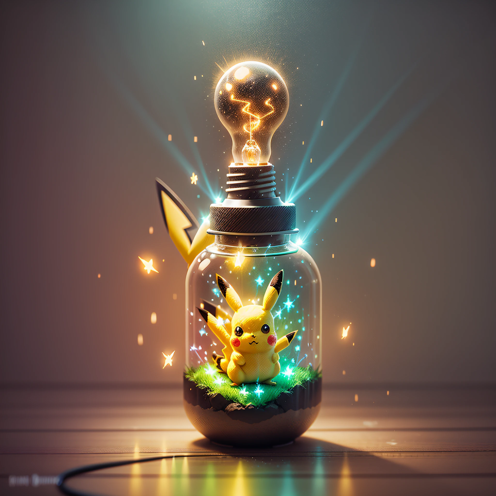 Pikachu, Prairie, Light Bulb, Light Effects, Electric Light, Glow, Glow, Animation, Special Effects Production, Rendering, Keyframe Animation, Glow Special Effects, Particle Effects, Lighting, Shadows, Materials, 3D Modeling Video Production, Visual Effects Design, Software Technology, HDR, High Quality, High Resolution, Restore Animation Effects --auto --s2