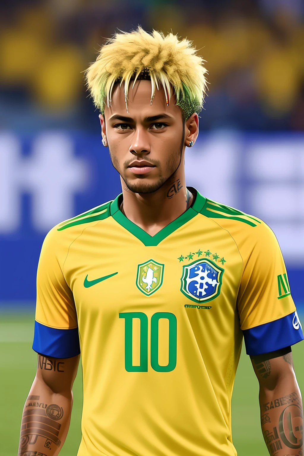 neymar, ultra realistic shirt of Brazil on the field, looking at the camera, 8k, 45mm
