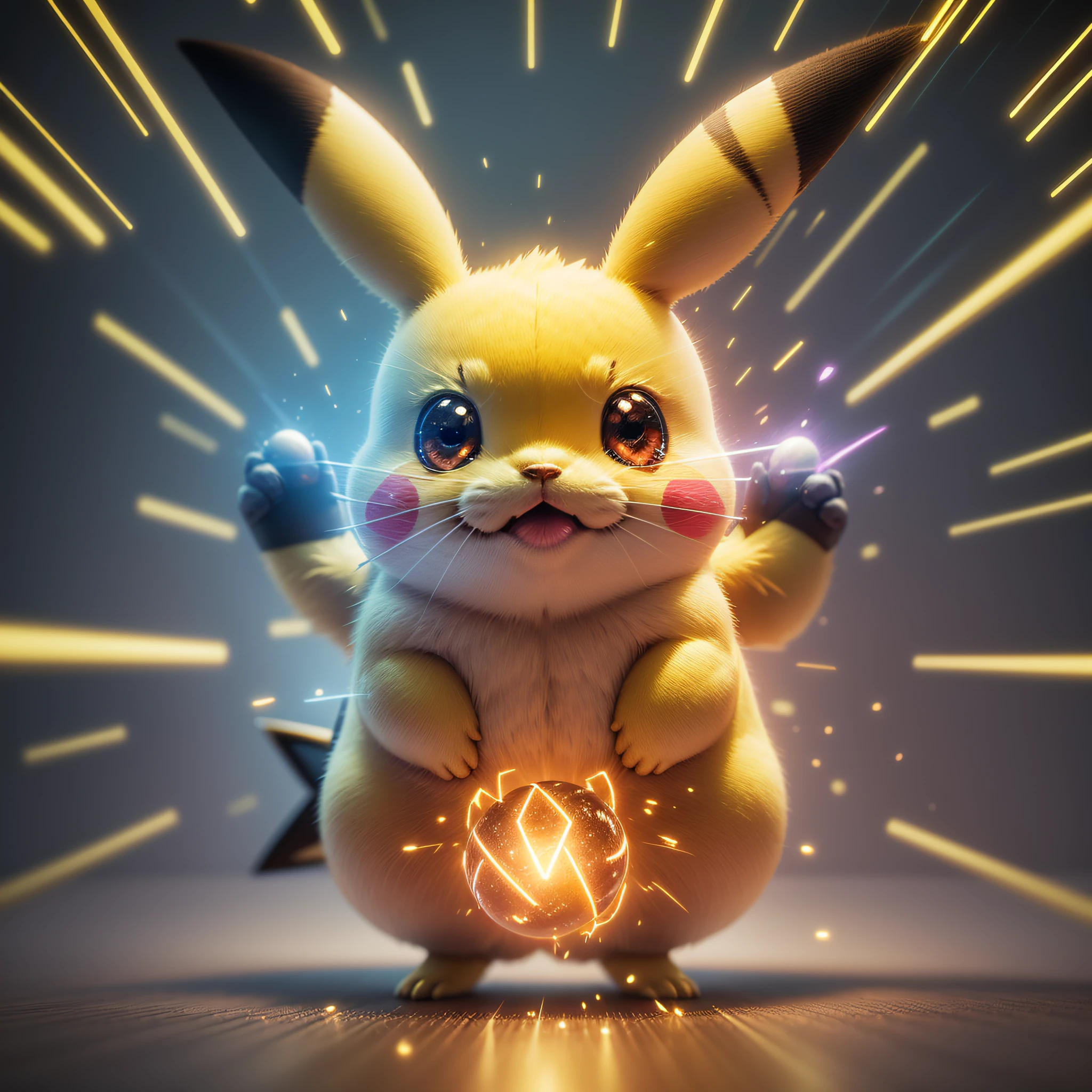 Pikachu bulbs, light effects, electric light, flash, glow, animation, special effects production, rendering, keyframe animation, glow effects, particle effects, lighting, shadows, materials, 3D modeling video production, visual effects design, software technology, HDR, high quality, high resolution, restore animation effects --auto --s2