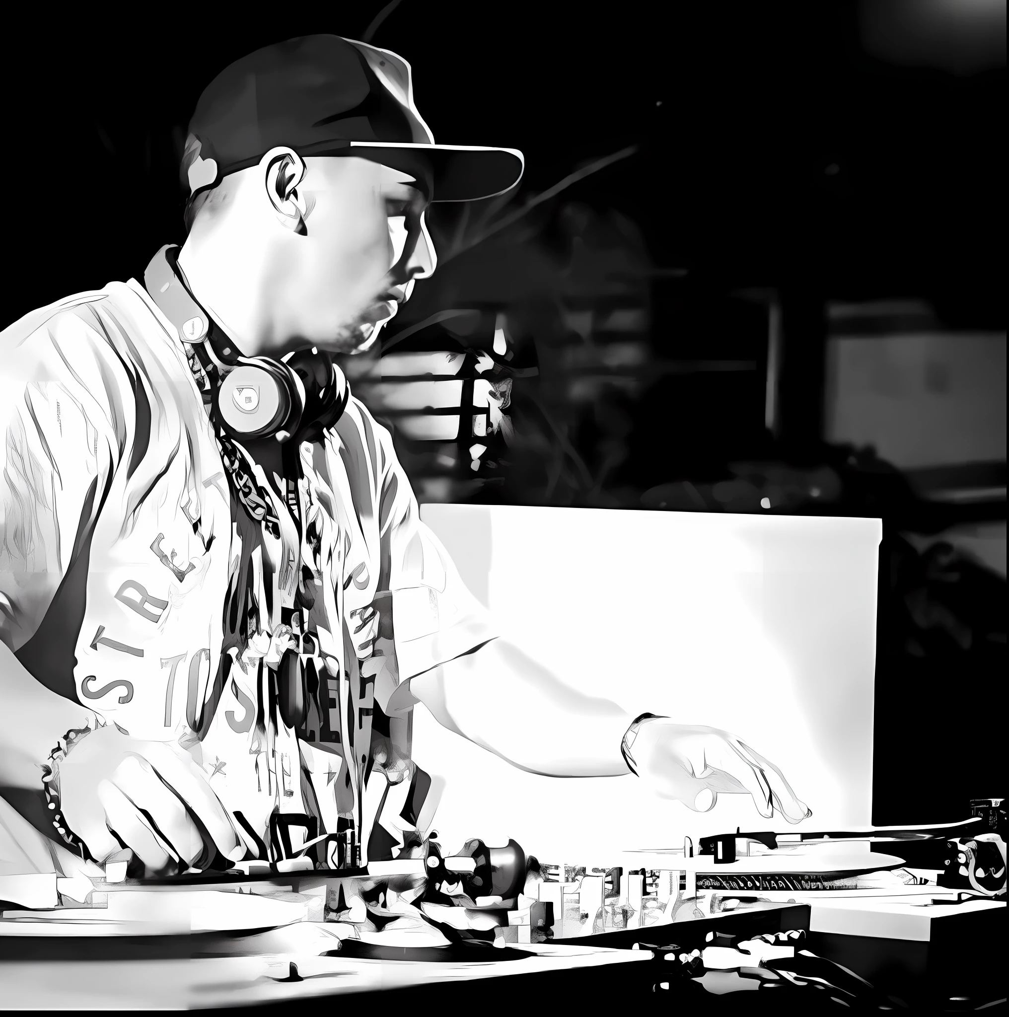 arafed man in a cap and headphones mixing music on a table, turntablism dj scratching, djing with dj turntables, dj sura, profile picture 1024px, dj, dj set, shigeto koyama, shigeto hirai yuya, photograph taken in 2 0 2 0, dj at a party, turntablist