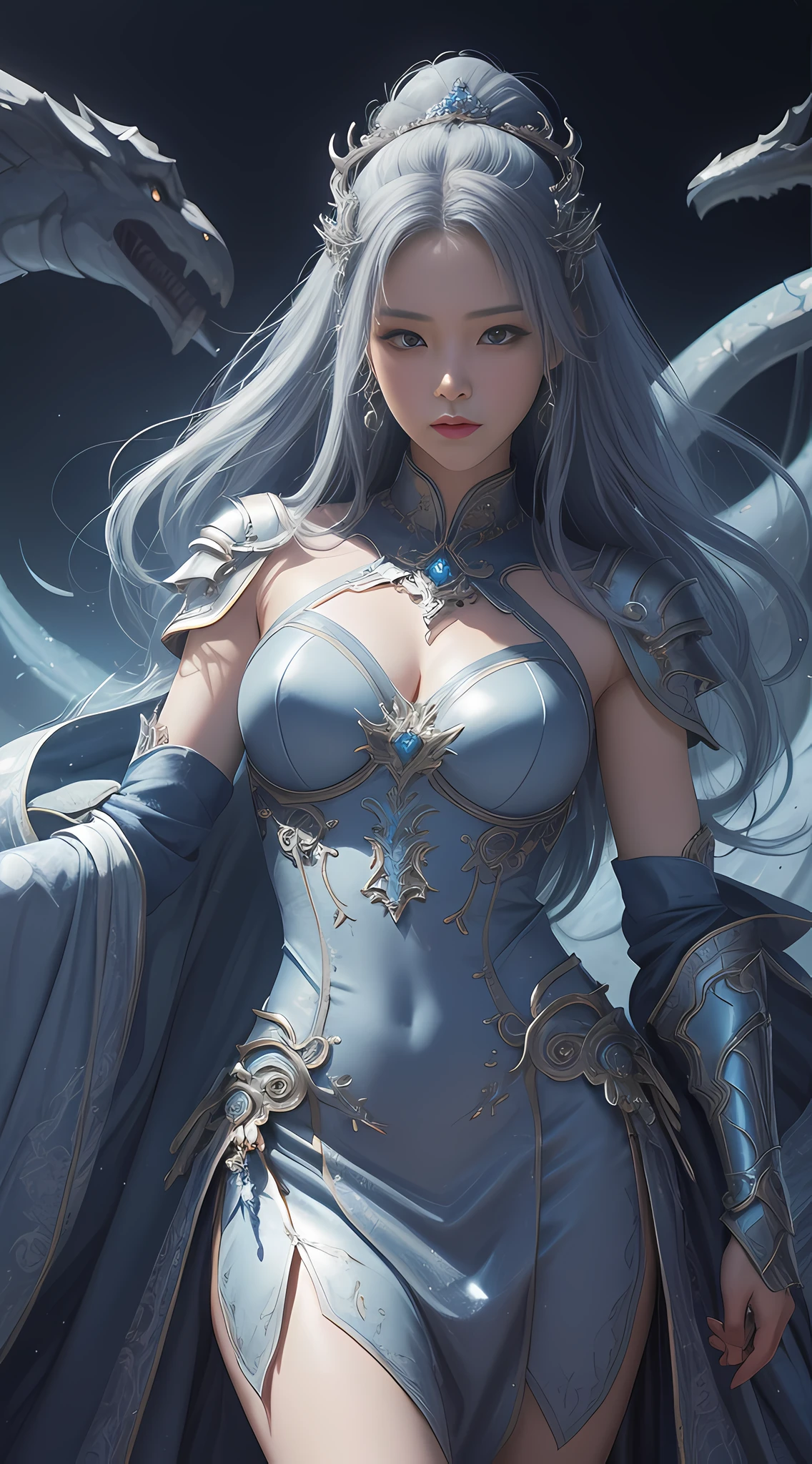 a close up of a woman in a silver and blue dress, chengwei pan on artstation, by Yang J, detailed fantasy art, stunning character art, fanart best artstation, epic exquisite character art, beautiful armor, extremely detailed artgerm, detailed digital anime art, artgerm on artstation pixiv, armor girl