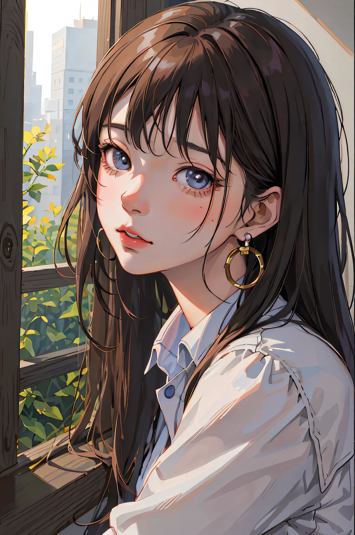 anime girl looking out of window with city in background, beautiful anime portrait, detailed portrait of anime girl, portrait anime girl, cute anime girl portraits, cute anime girl portrait, kawaii realistic portrait, anime style portrait, realistic anime artstyle, anime girl portrait, ilya kuvshinov with long hair, portrait of an anime girl, beautiful anime girl, realistic anime art style