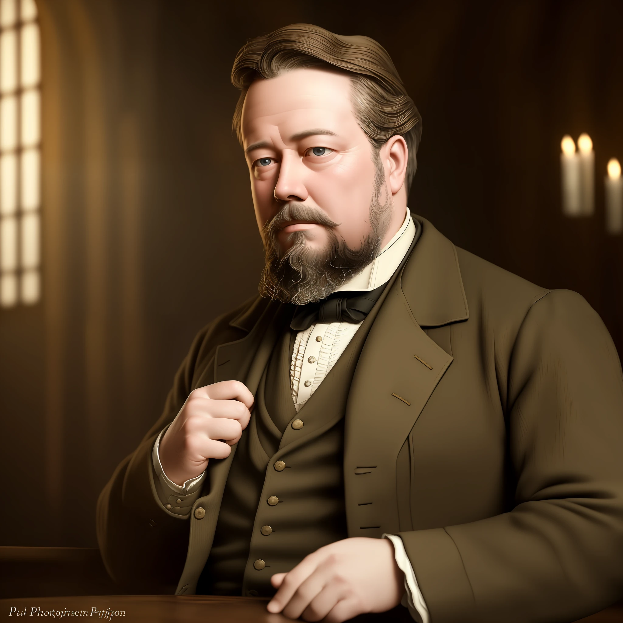 Charles Haddon Spurgeon (masterpiece, photorealistic, raw,:1.4), (extremely complex:1.2), close-up, cinematic light, side lighting, ultra high resolution, best shadow, RAW, upper body, wearing pullover, --auto --s2