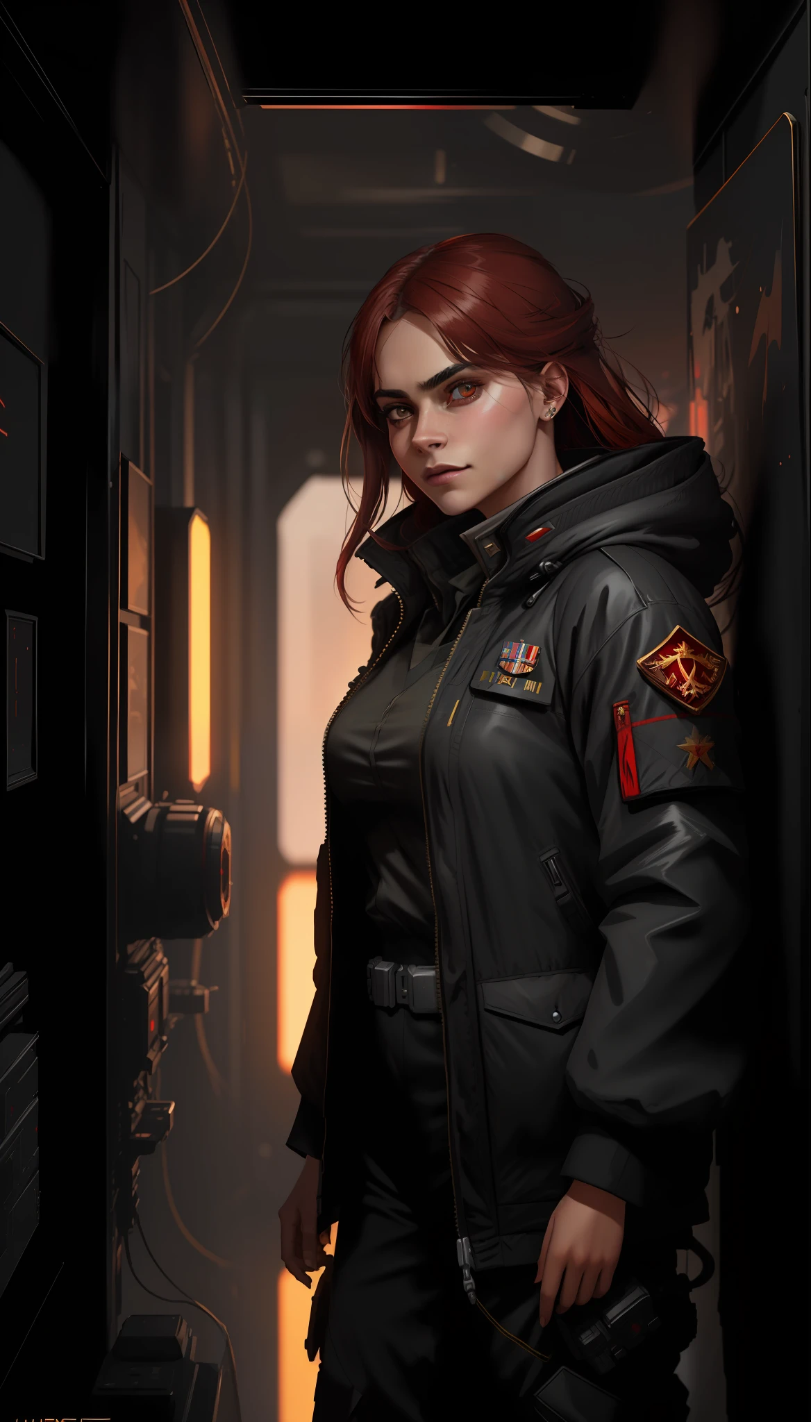 (Gorgeous Drawing:1.3) of (Ultrarealistic:1.3),(Grim:1.3) photorealistic,,best quality,masterpiece,highly detailed,ultra-detailed, 1girl,[Cara Delevingne:Chou Tzu-yu:0.3], (photo of a woman as:1.03) jcon-subject (analog style:1.08) modelshoot style swpunk headshot north korean general center frame (wearing ornate army general uniform:1.10) (medals:1.10) sharp focus smile dust motes close up looking at viewer dust volumetric lighting ISO1600 sargent-style uniform, unreal engin 5,octane render,(2D:1.2), limited palette flat color,, digital painting, artstation, concept art, smooth, sharp focus,art by ross tran and greg rutkowski and alphonse Mucha and Bak Karol,, (oil painting:1.16),(acrylic paint:1.16),,(__Hyperrealism:1.3),(__Photorealism:1.3),(Red hue:1.3),trending on cgsociety and unreal engine 5 by greg rutkowski. highly detailed 8k digital painting close up depth of field 3 d render movie poster style retro futuristic blade runner 2049 colors space artstation concept cinematic dramatic octane rendering redshift neon lighting photorealism photo realisitc hyperdetailed digital matte