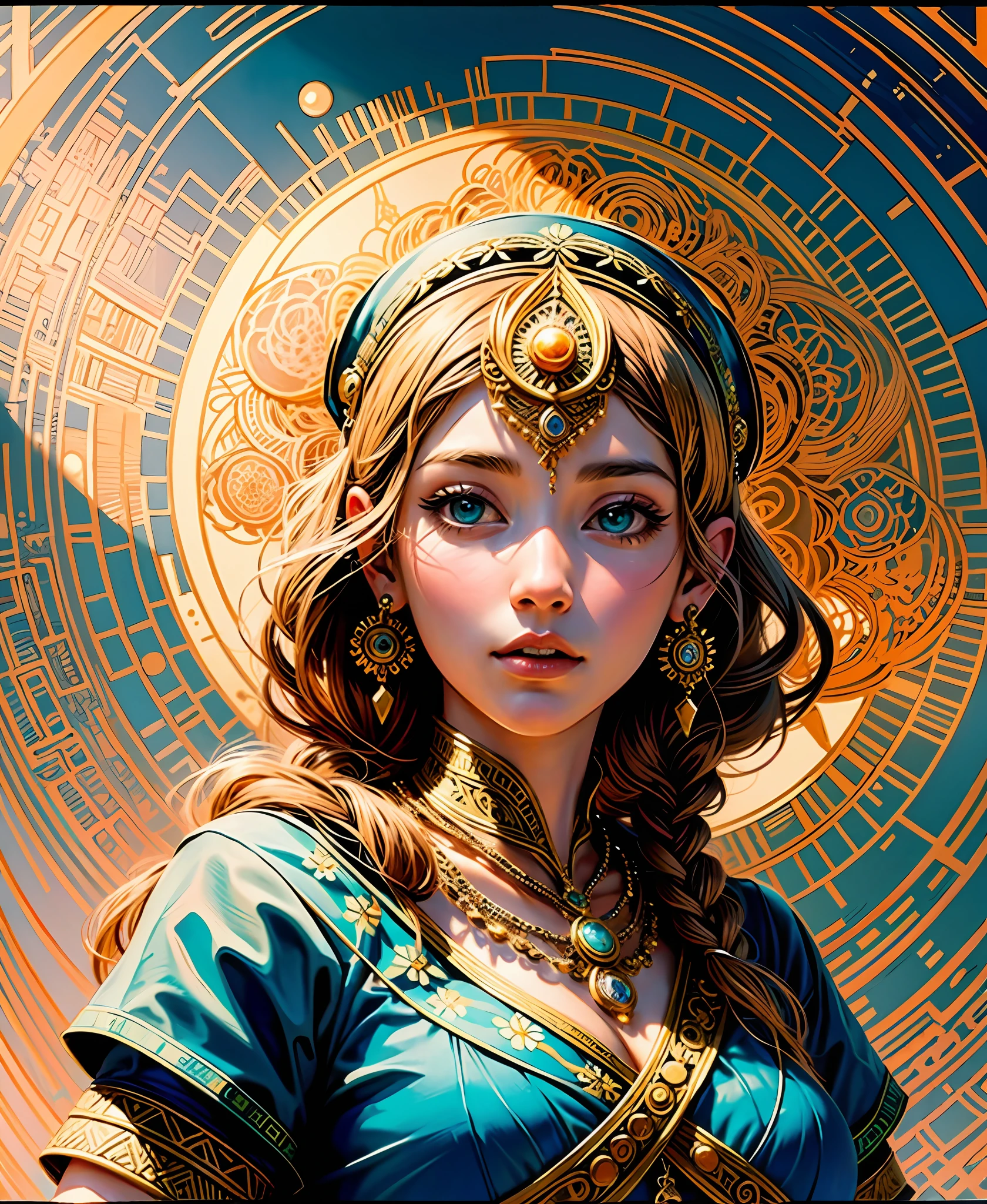 official art, goddess Athena, portrait, 8k unit wallpaper, ultra detailed, beautiful and aesthetic, high quality, beautiful, masterpiece, best quality (zentangle, mandala, tangled, tangled: 0.6),