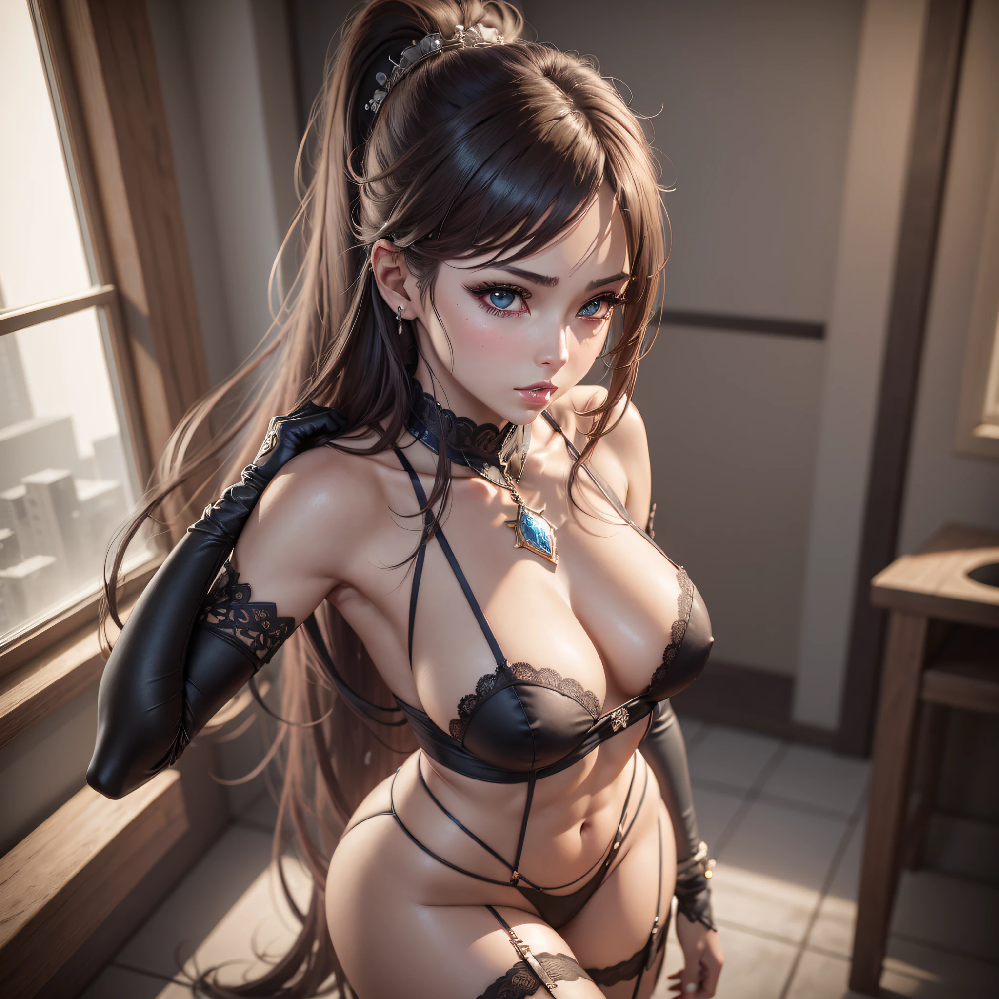 Anime - Russian Lingerie Women Style Posing in a Cinematic Landscape, 3D Realistic Anime Style, Wlop and Sakimichan, 3D Style Anime, Realistic 3D Anime, Soft CG Art Anime, 2. 5 d cgi anime fantasy artwork, deviantart artstation cgscosiety, 3 d render character art 8 k, female anime girl, digital fantasy anime art,create a spritesheet of a female character,priest,best detail,ultra-detail,best realism,ultra-realistic,full body in picture,sexy & seductive,ponytail hair,walking,front,right,left,back,high detail, modern,  drop shadow, cinematic lighting, UHD, high details, high quality, best qualit,, best quality,(Best quality,4k,Masterpiece: 1.3),hyper realistic,1girl,(attractive body: 1.2),abdomen: 1.1,sensual transparent panties,open neckline,droopy breasts,visible curves,four fingers one thumb,detailed hands,complex makeup,two arms,two legs,human ears,normal ears. --auto --s2