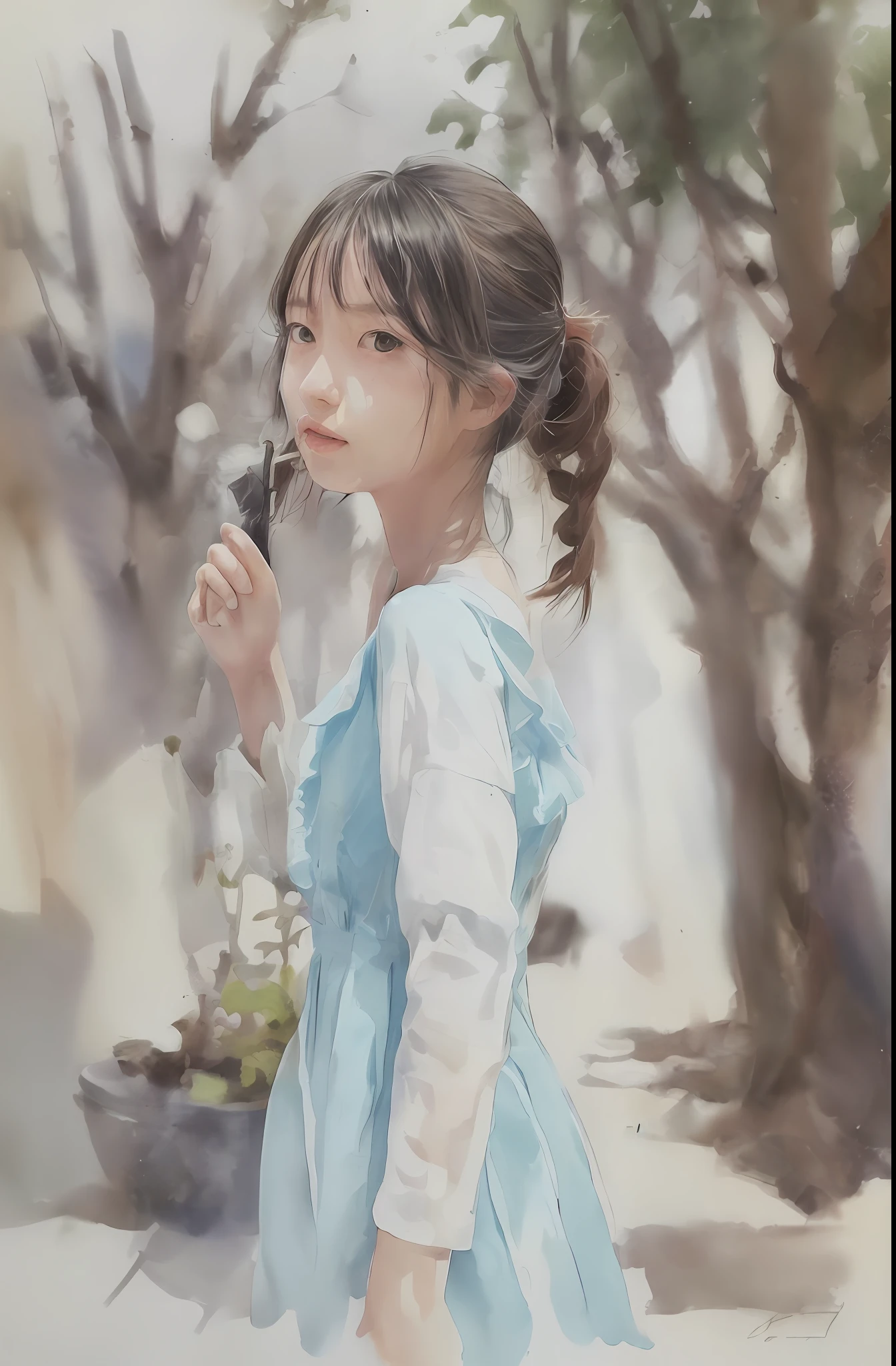 Masterpiece, real: 1.4), (very complex: 1.2), (upper body: 1.2), (from the front: 1.3), holding an umbrella, very neat dress and shoulders visible, long hair, chest, hotel, looking at the viewer, expression is a little embarrassed, Japan about 26 years old, fashionable makeup, idol-like face that looks younger than age, head tilted, rainy day, umbrella piercing, 1 girl, solo, super high definition, 8K UHD, perfect anatomy, exquisitely detailed skin, best shadows, delicate, high resolution