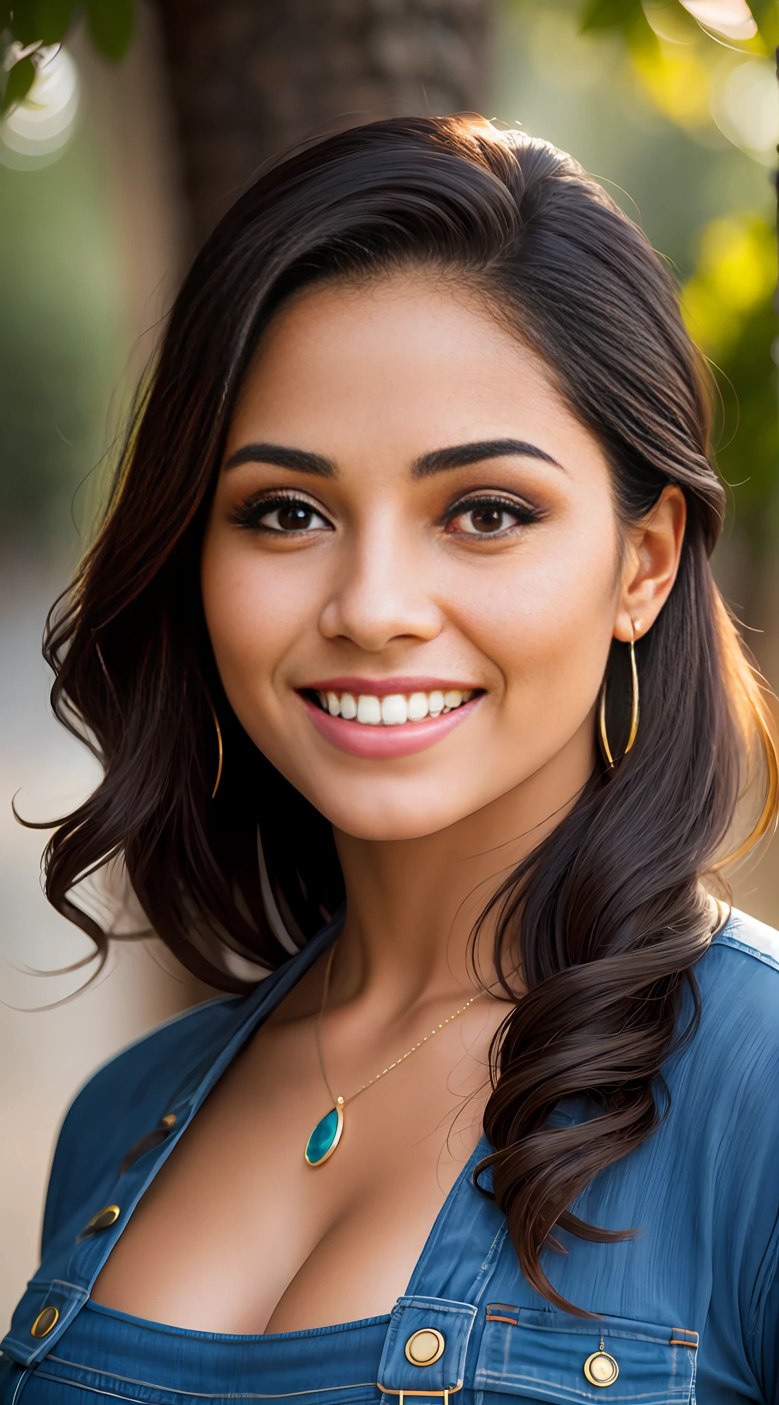 "Generate a stunning and photo-realistic image of a Latina woman in a clear and flattering headshot. Begin with a high-quality, well-lit photo that prominently showcases her face. Encourage a natural smile and direct eye contact with the camera. Enhance her features to highlight her unique beauty, including her radiant skin, expressive eyes, and captivating smile. Latina. The overall image should exude confidence, warmth, and approachability, capturing the essence of her captivating presence." Soft lighting,