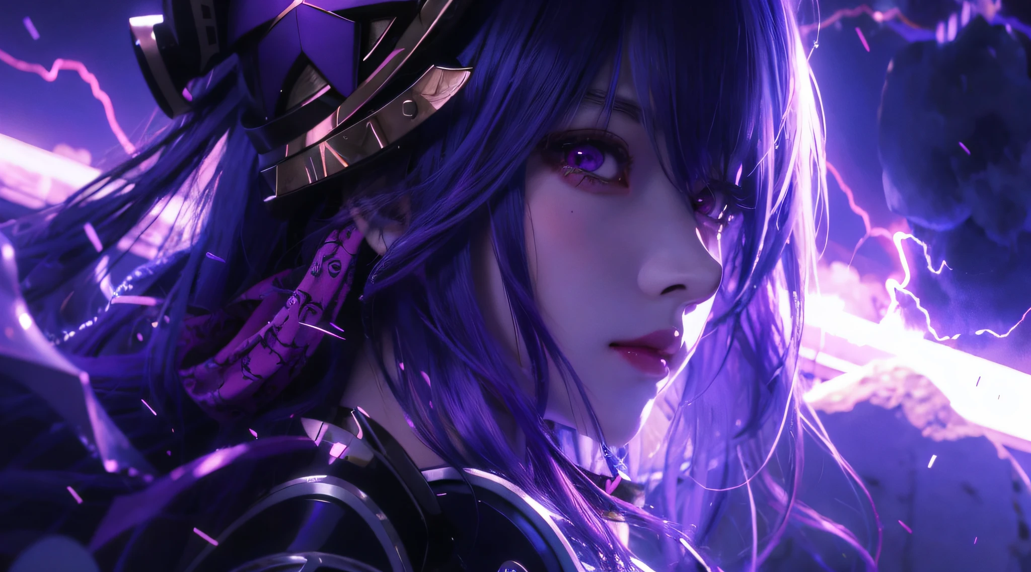 anime girl with purple hair and a purple helmet on, extremely detailed artgerm, anime art wallpaper 4 k, anime art wallpaper 4k, detailed digital anime art, anime wallpaper 4 k, anime wallpaper 4k, portrait knights of zodiac girl, artgerm detailed, anime art wallpaper 8 k, 4k anime wallpaper, artgerm. high detail