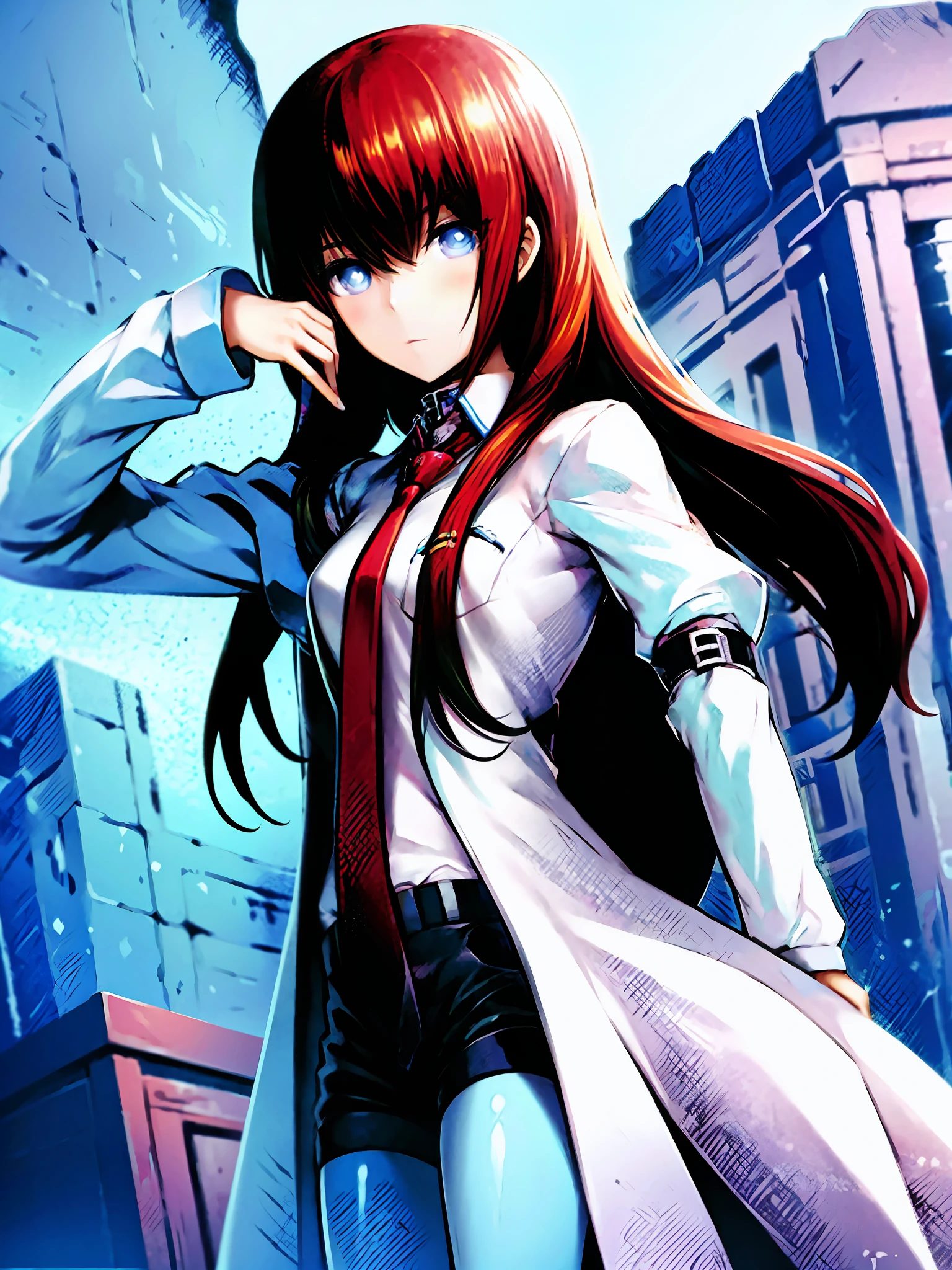 1 girl, solo, (best quality), (masterpiece: 1.1), (white uniform: 1.4), red tie, dress, looking_at_viewer, neck_ribbon, cute, transparent face skin, expressionless,