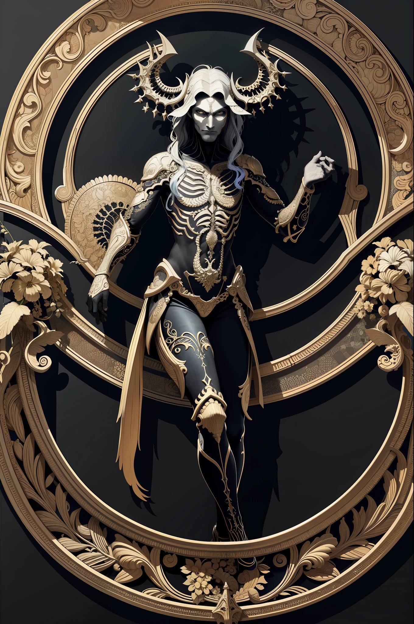 (masterpiece, best quality, high resolution: 1.4), detailed, intricate details, 4K, color splashes, line art, art, fibonacci, Hades, the lord of the underworld, black and dark armor,