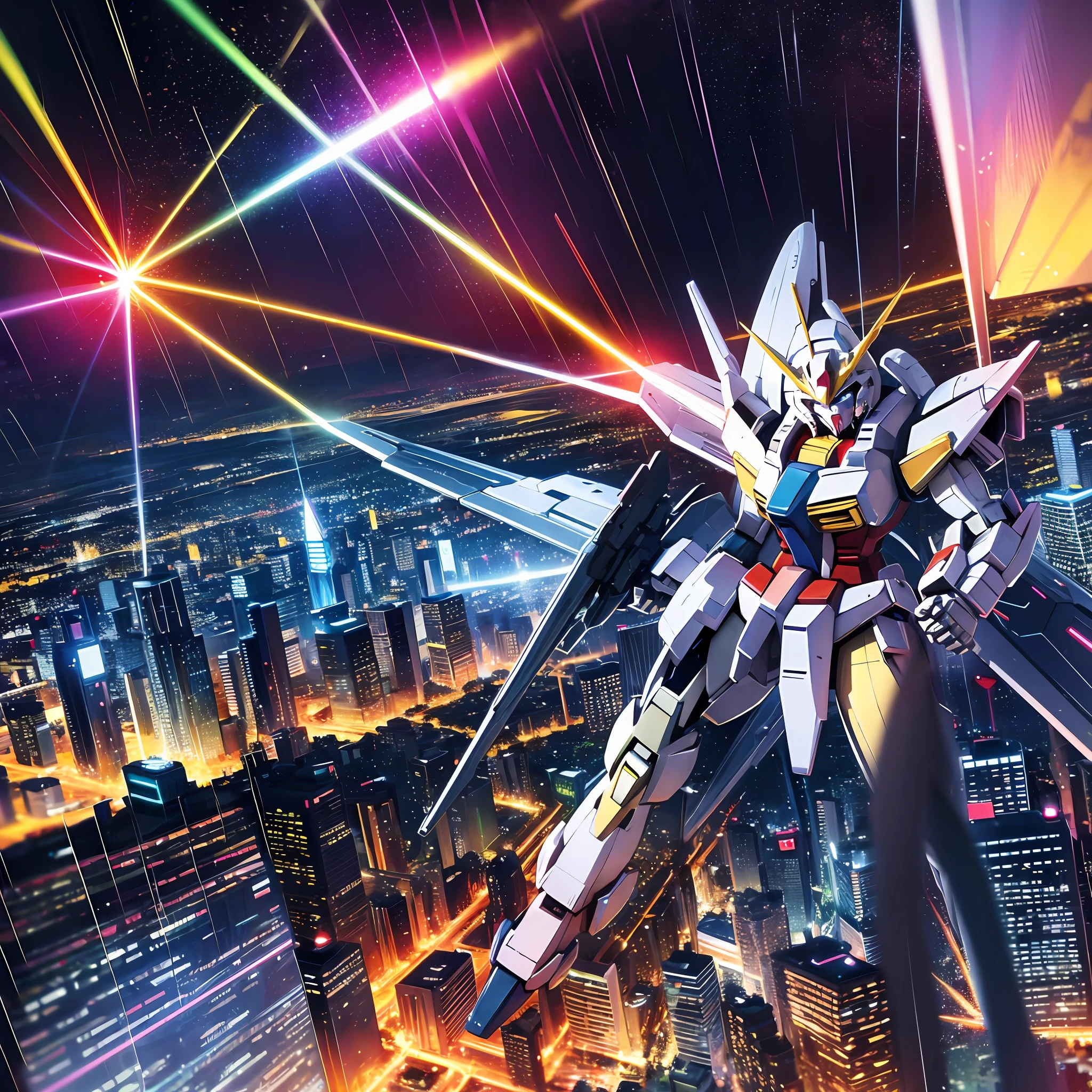 High definition, high depiction, Gundam, rainy day, city night, laser --auto --s2