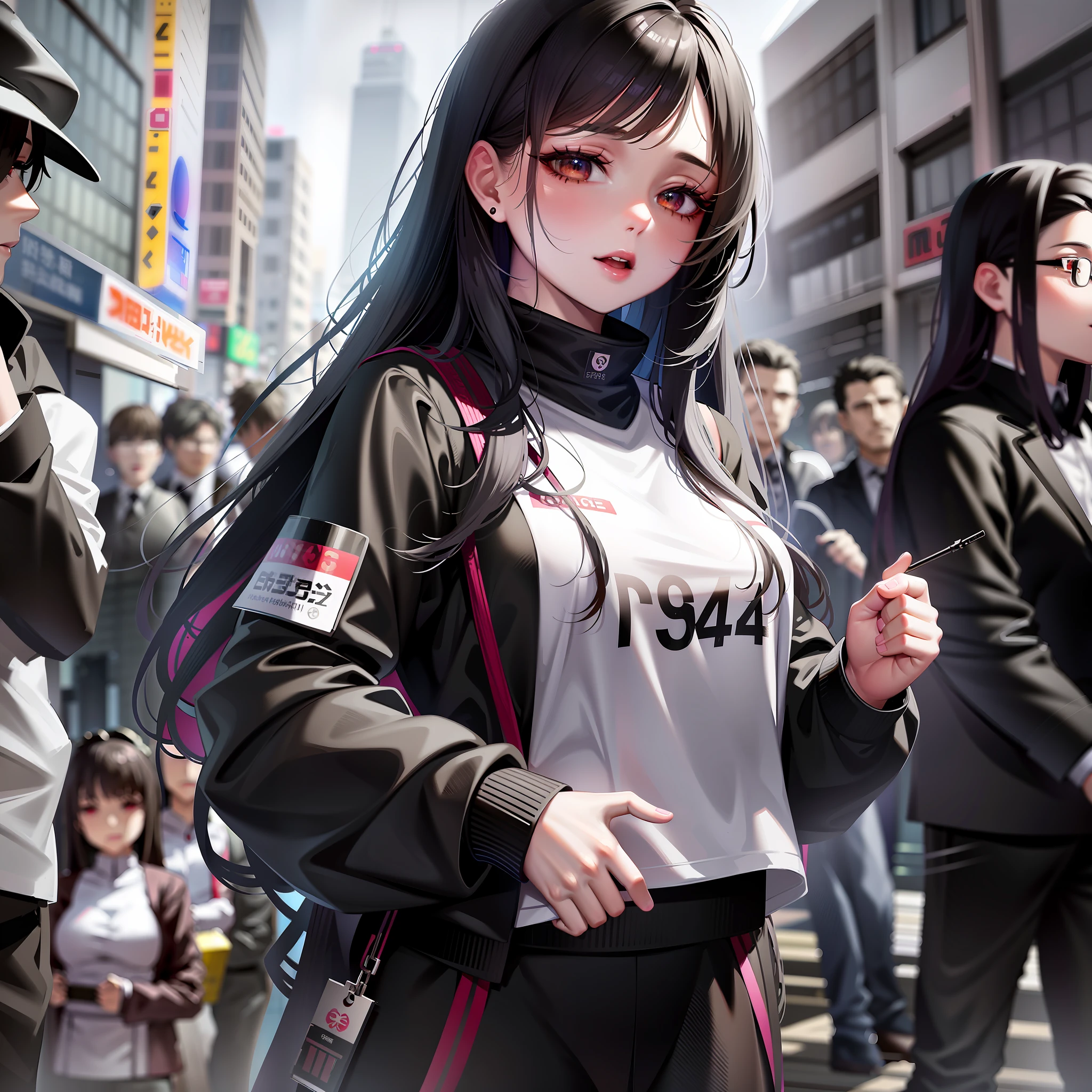 anime girl in a black and white uniform standing in a crowd, artwork in the style of guweiz, anime girl in real life, anime style mixed with fujifilm, realistic anime 3 d style, anime styled digital art, anime style 4 k, anime girl cosplay, modern anime style, cyberpunk anime girl in hoodie, ross tran 8 k, young anime girl