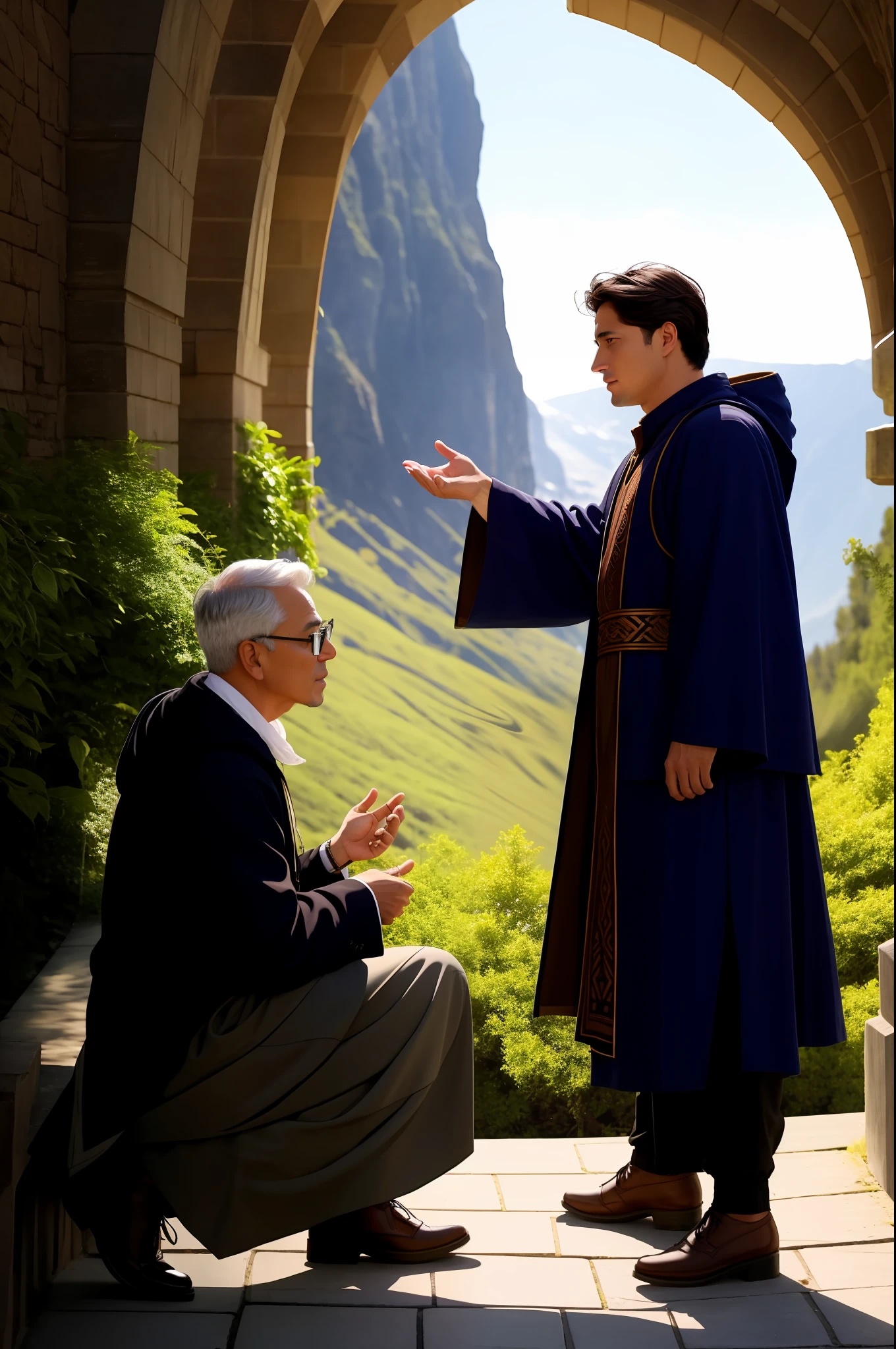 Man talking to a sorcerer. Shadow Cinema