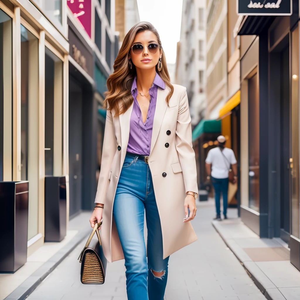 Photorealistic Images\n\nA beautiful woman walking down the street. The woman is in her late twenties, with long flowing hair that cascades over her shoulders. She has a graceful and confident demeanor as she strolls along the bustling city street. The background is a vibrant urban setting, with tall buildings lining the sidewalks and colorful storefronts. The woman is wearing a stylish and fashionable outfit, consisting of a tailored blazer, skinny jeans, and high-heeled boots. Her accessories include a chic handbag and oversized sunglasses. The lighting is natural, with warm sunlight casting a soft glow on the scene. The camera captures a medium shot of the woman, showcasing her elegance and poise.\n\nArt Styles: Realism, Urban Photography\n\nArt Inspirations: Vivian Maier, Henri Cartier-Bresson\n\nCamera: Canon EOS 5D Mark IV\n\nShot: Medium Shot\n\nRender Related Information: High level of detail, natural lighting, realistic colors, 4K resolution." --auto --s2