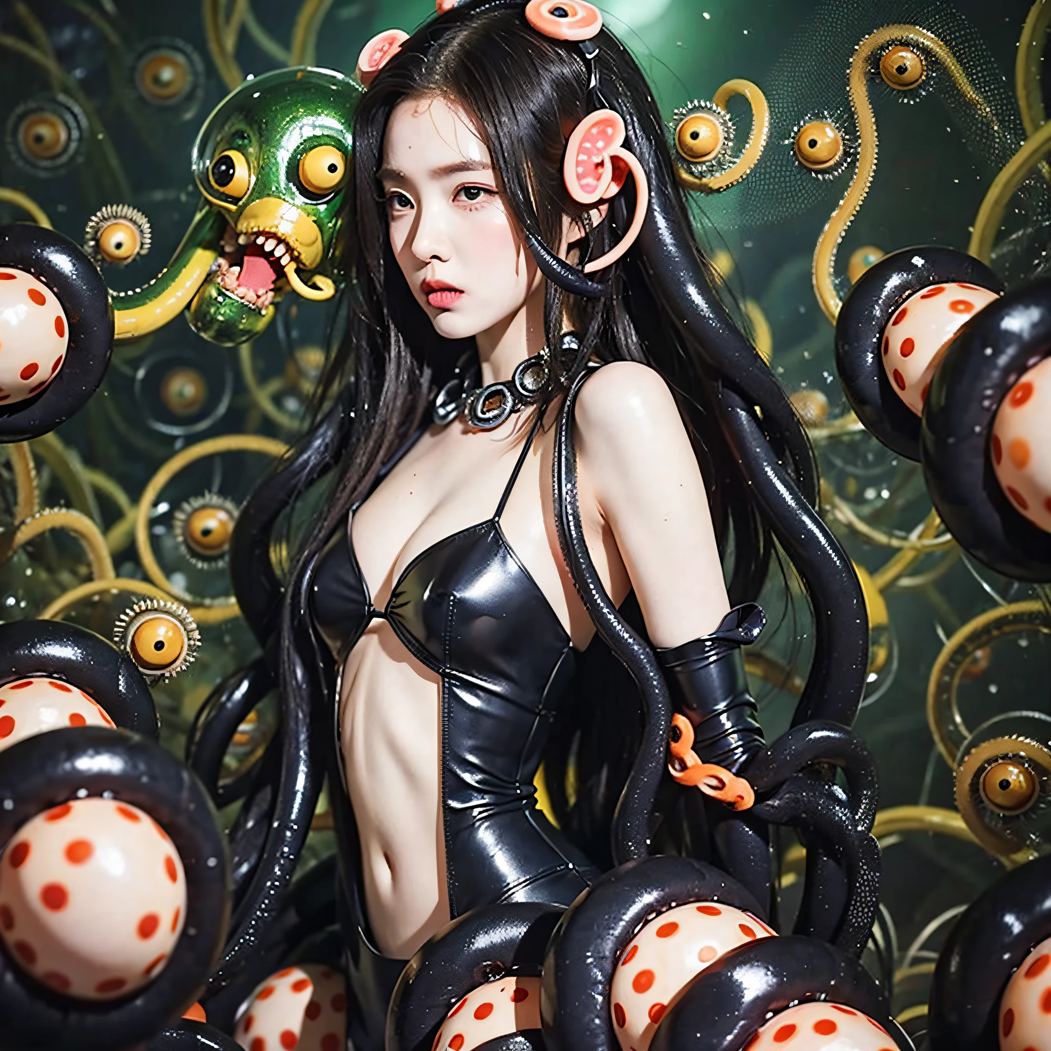 Surrounded by tentacles, humiliated by black tentacles