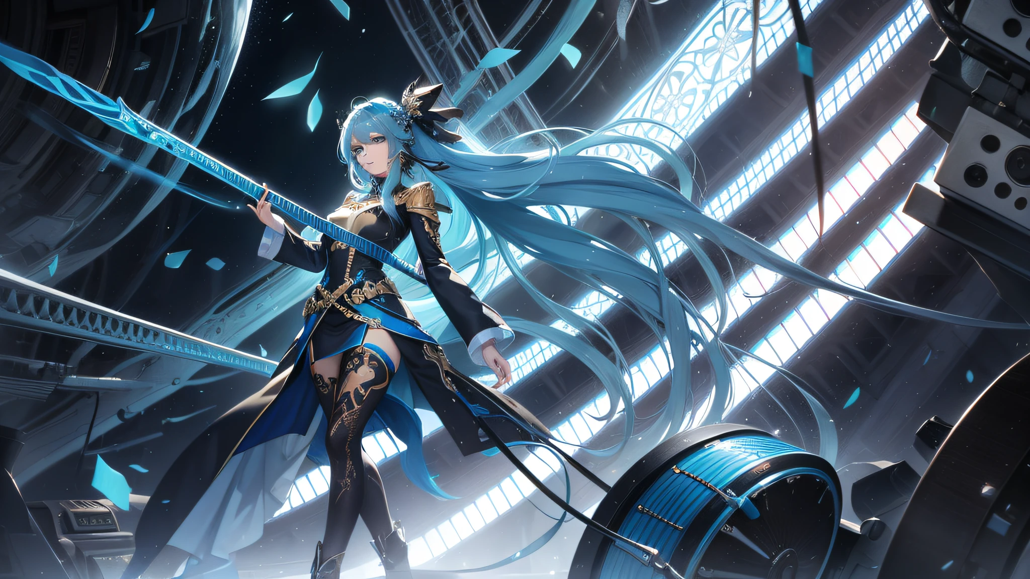 Female Singer,Blue Long Hair,Beautiful Face,Ultra Detailed,Masterpiece, Best Quality,Xtremely Detailed
