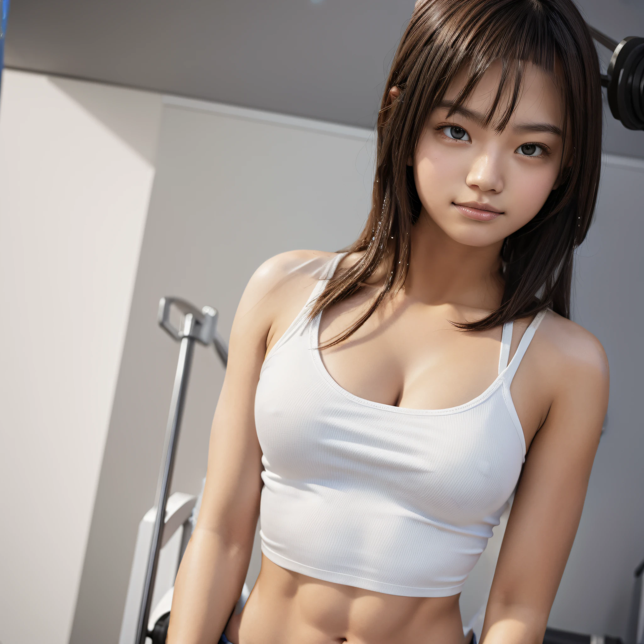 18 years old, background gym, nipple protrusion, abs
