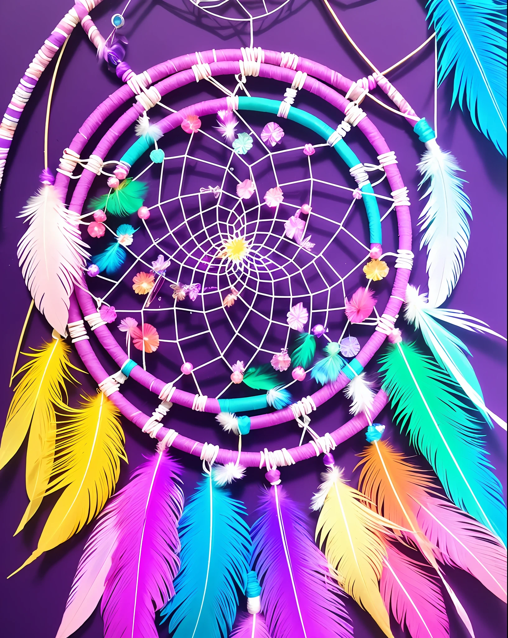 colorful dream catcher with a star on it, dreamcatcher, dreamcatchers, rainbow feathers, galactic dreamcatchers, rainbow color, rainbow hue, purple hues, purple and blue, wind chimes, feather earing, purple and pink, made of feathers, purple and blue colored, purples, blue and purple, beautiful feathers, shades of purple