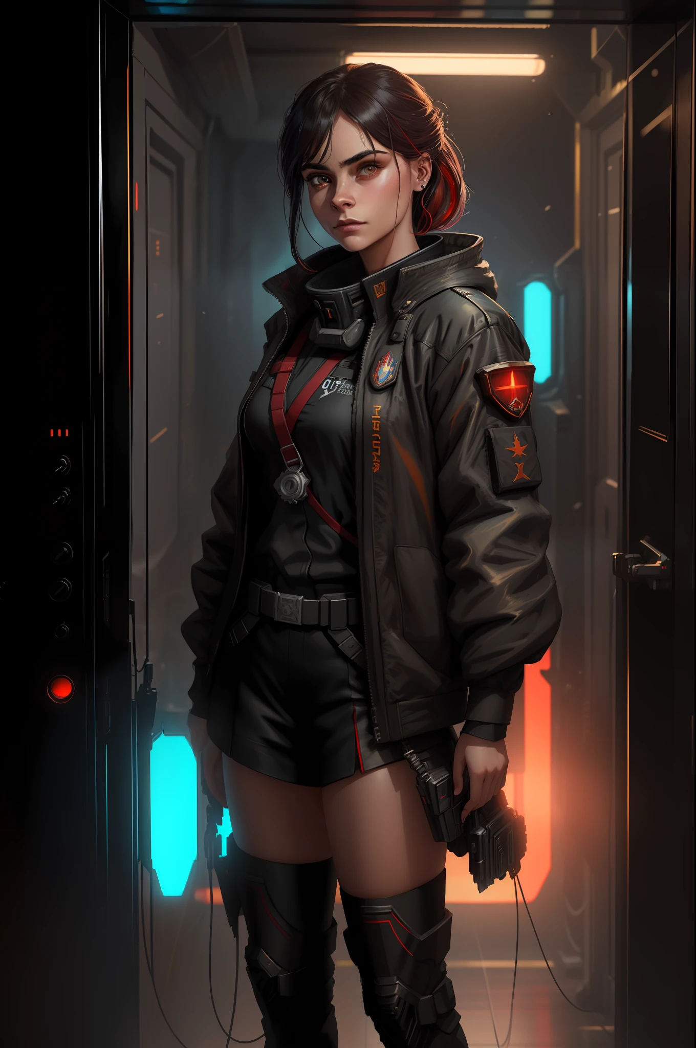 (Gorgeous Drawing:1.3) of (Ultrarealistic:1.3),(Grim:1.3) photorealistic,,best quality,masterpiece,highly detailed,ultra-detailed, 1girl,[Cara Delevingne:Chou Tzu-yu:0.3], (photo of a woman as:1.03) jcon-subject (analog style:1.08) modelshoot style swpunk headshot north korean general center frame (wearing ornate army general uniform:1.10) (medals:1.10) sharp focus smile dust motes close up looking at viewer dust volumetric lighting ISO1600 sargent-style uniform, unreal engin 5,octane render,(2D:1.2), limited palette flat color,, digital painting, artstation, concept art, smooth, sharp focus,art by ross tran and greg rutkowski and alphonse Mucha and Bak Karol,, (oil painting:1.16),(acrylic paint:1.16),,(__Hyperrealism:1.3),(__Photorealism:1.3),(Red hue:1.3),trending on cgsociety and unreal engine 5 by greg rutkowski. highly detailed 8k digital painting close up depth of field 3 d render movie poster style retro futuristic blade runner 2049 colors space artstation concept cinematic dramatic octane rendering redshift neon lighting photorealism photo realisitc hyperdetailed digital matte