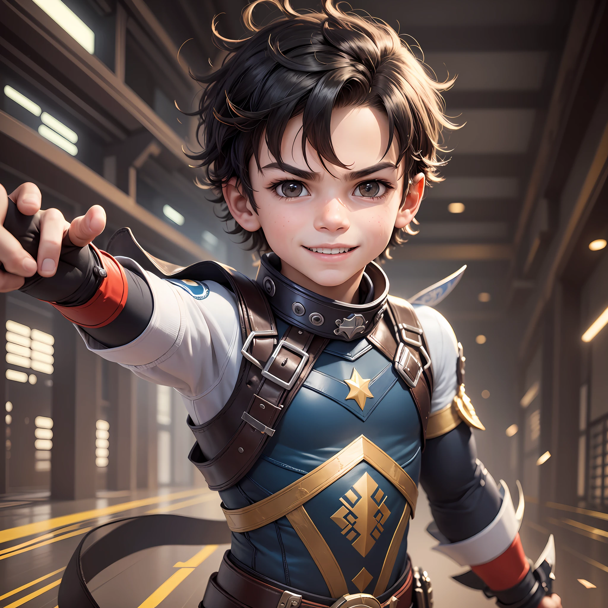 "Create an image featuring Mateus, the valiant 6--old  with untapped powers, as an integral part of the team. Depict his youthful enthusiasm and show hints of his potential abilities, symbolizing his journey of discovery." --auto --s2