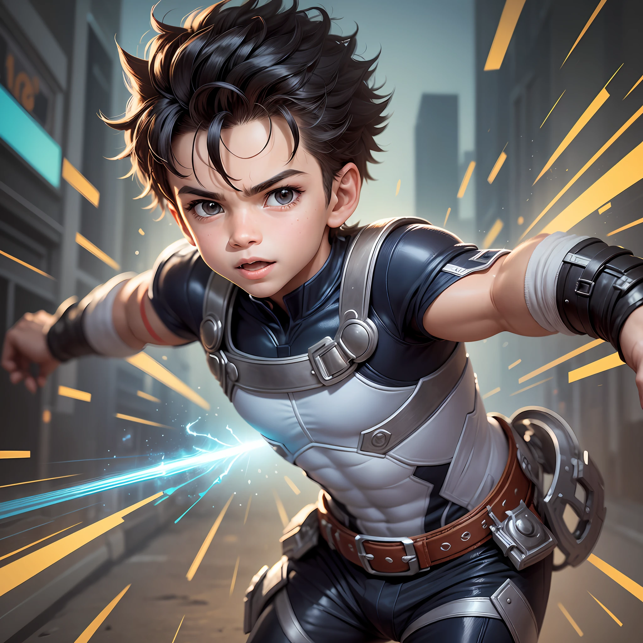 "Create an image featuring Mateus, the valiant 6-year-old boy with untapped powers, as an integral part of the team. Depict his youthful enthusiasm and show hints of his potential abilities, symbolizing his journey of discovery." --auto --s2