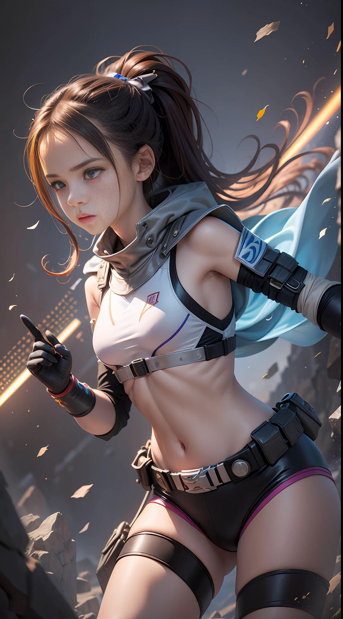 "Design an image displaying Duda, the courageous 13-year-old girl with latent powers, as a member of the team. Capture her determination and bravery, highlighting her unique abilities that are yet to be fully awakened." --auto --s2