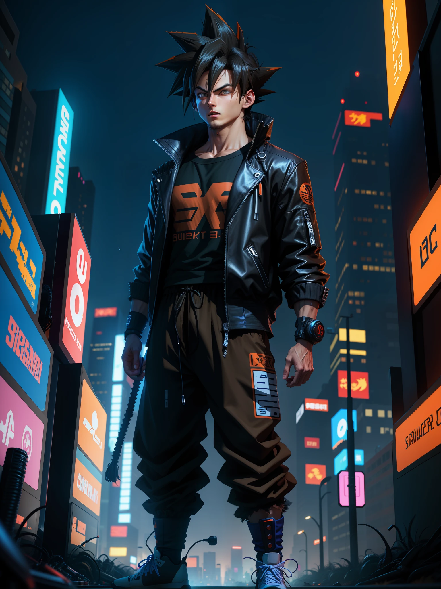 Goku - cyberpunk - night - black clothing