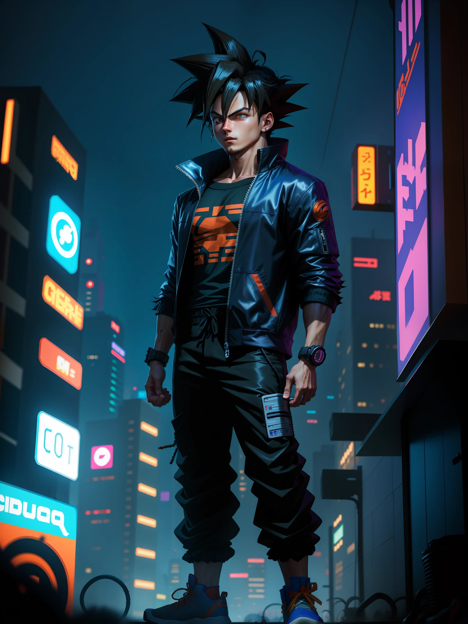 Goku - cyberpunk - night - black clothing