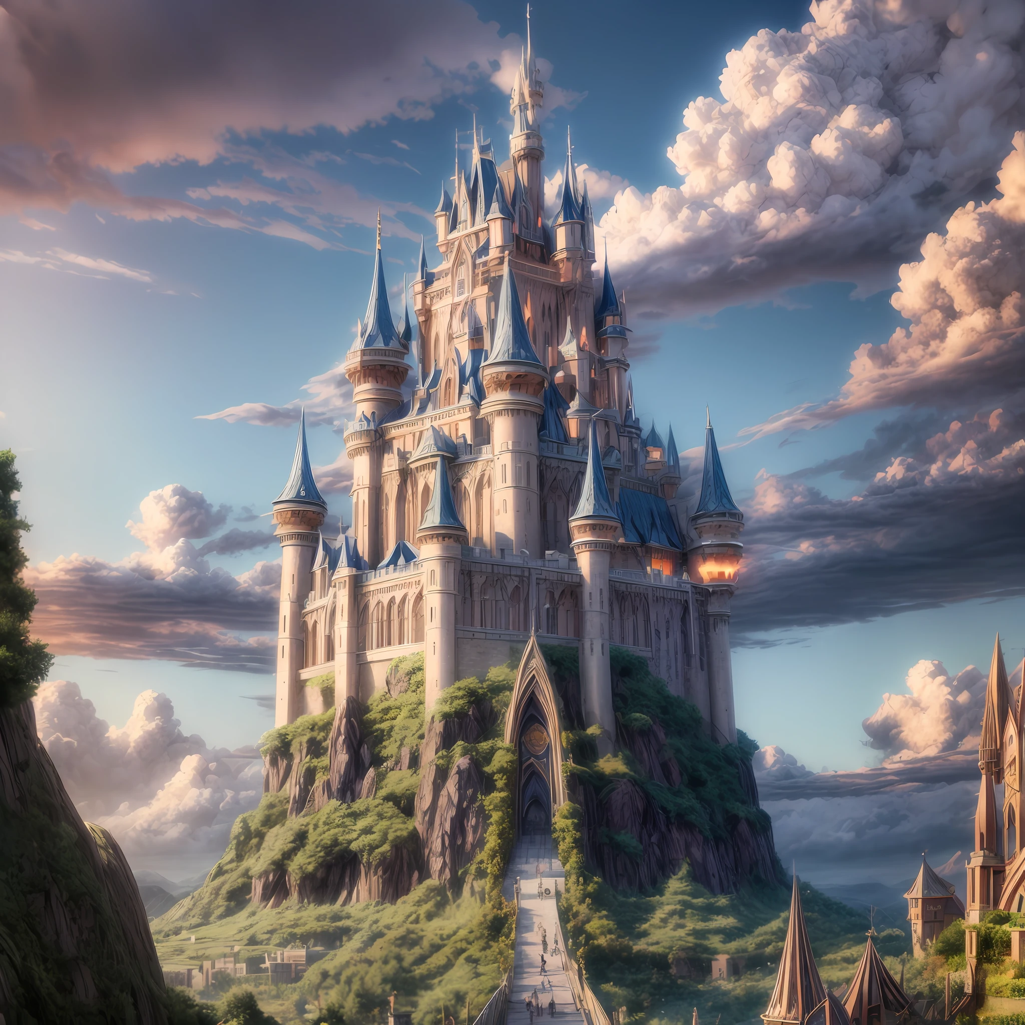 anime scene of a tree with a castle in the background, concept art by Kamagurka, pixiv contest winner, fantasy art, anime background art, anime concept hdr anime macmanus, 4k highly detailed digital art, background artwork, anime epic artwork, anime scenery concept art, 4k detailed digital art, made of tree and fantasy valley,